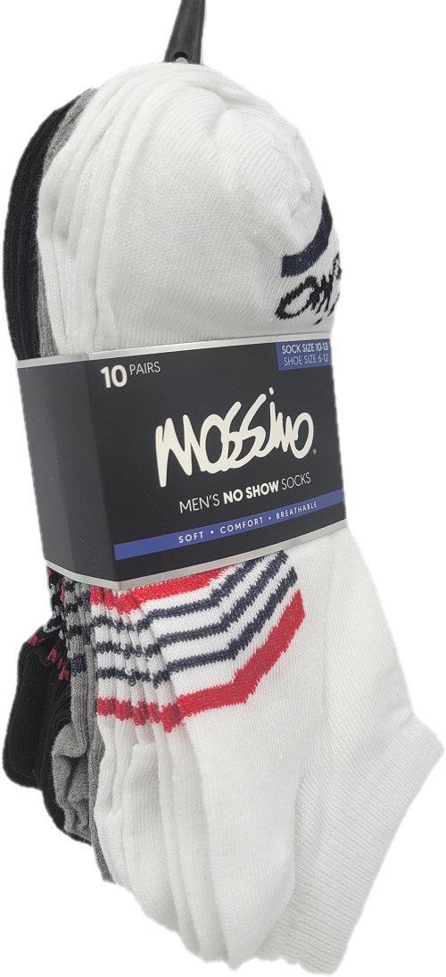 `MOSSIMO 10 PAIRS MENS NO SHOW SOCKS SIZE10-13 ASSORTED PP$26