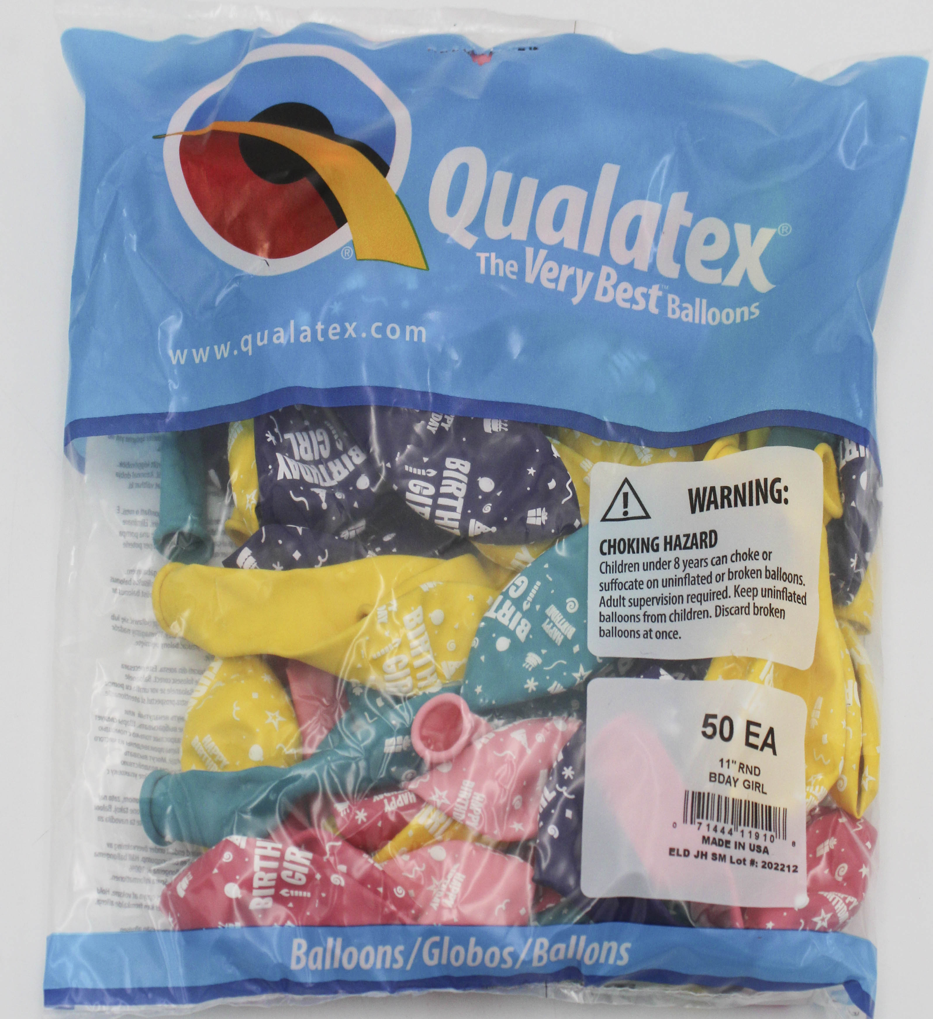 11" ROUND QX LATEX BALLOON AST 50CT BDAY GIRL