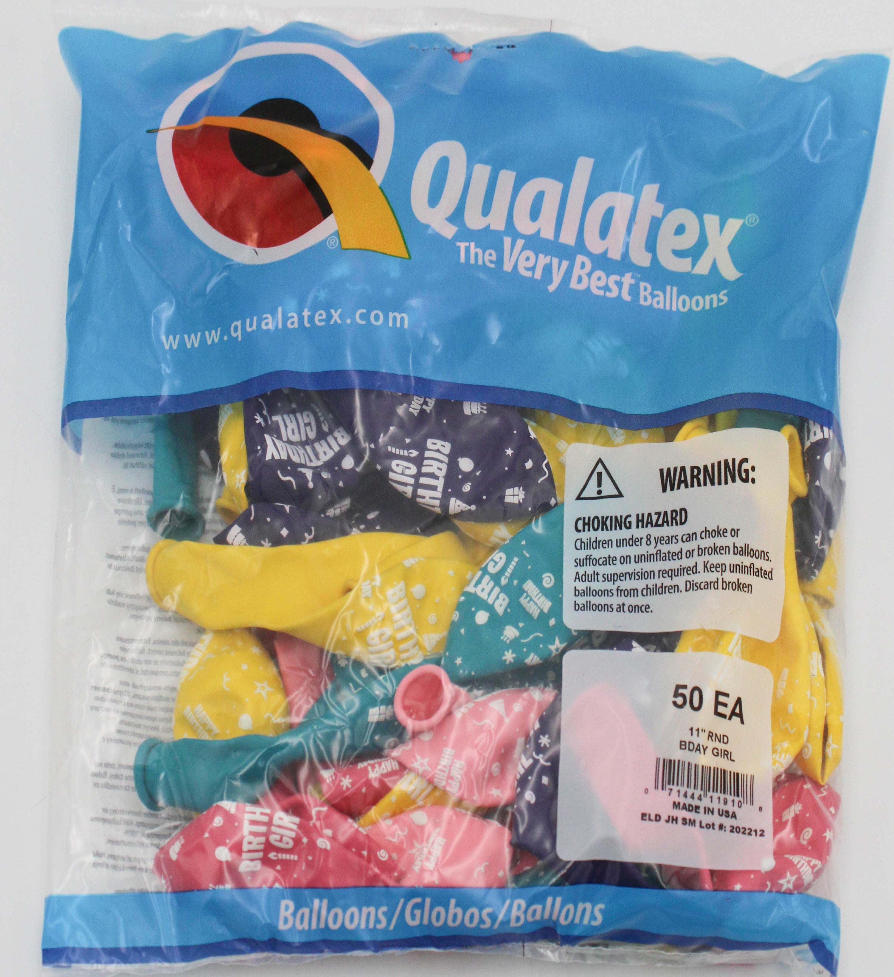 11" ROUND QX LATEX BALLOON AST 50CT BDAY GIRL
