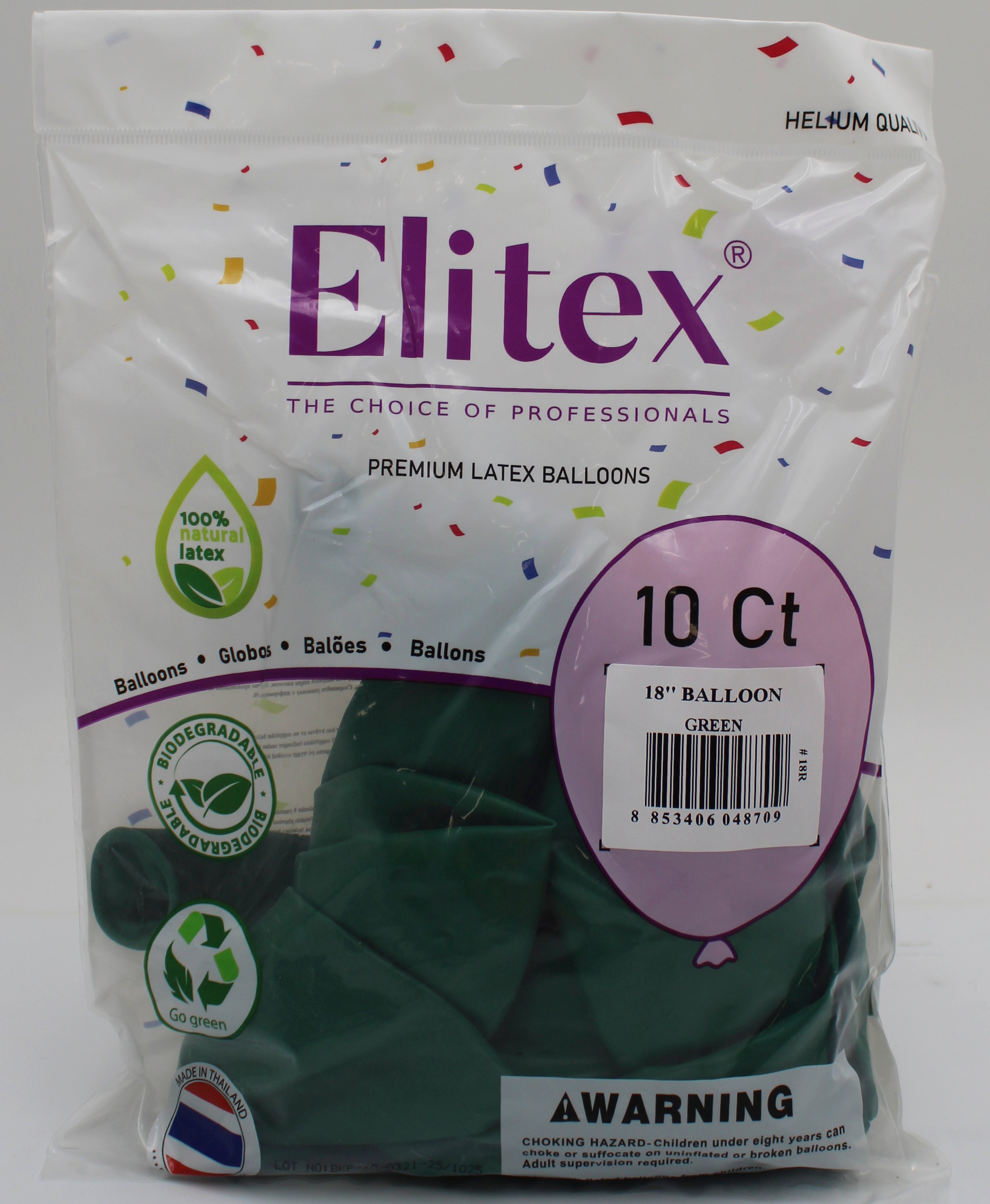 ELITEX 18" GREEN ROUND BALLOON, 10 PACK
