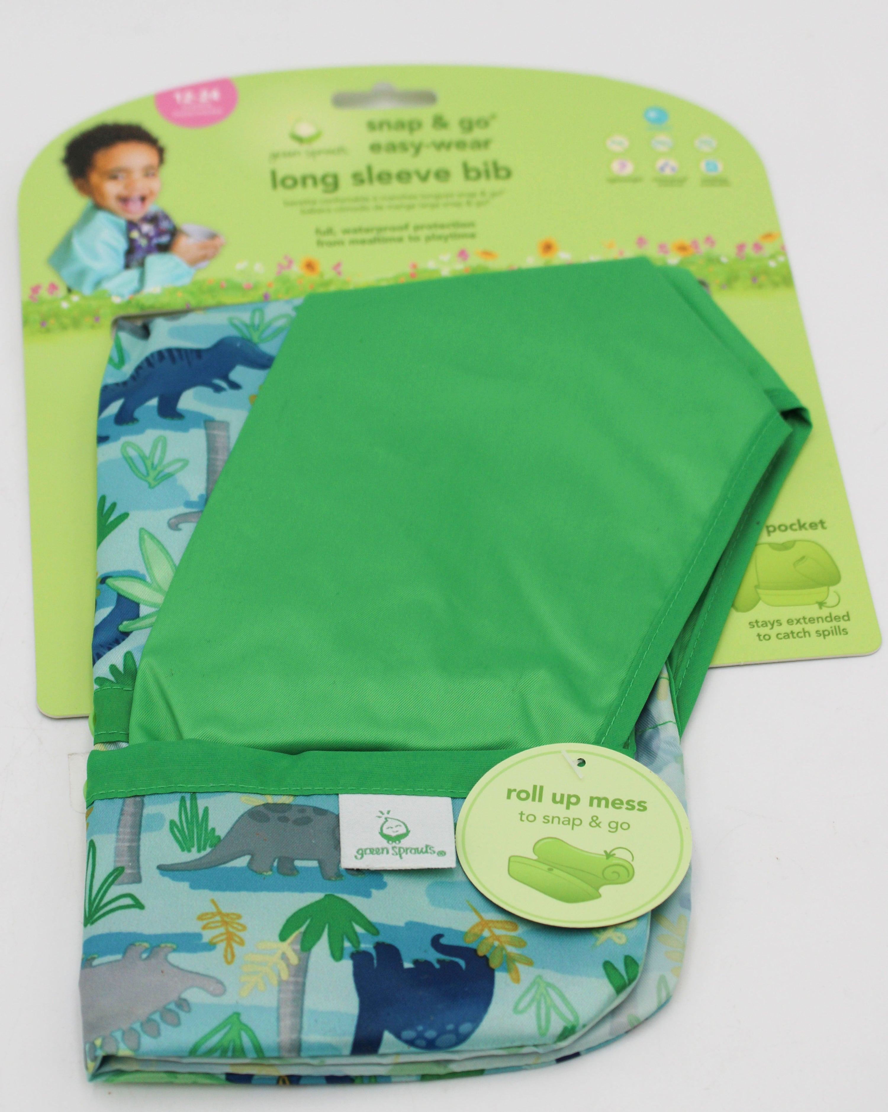 O2COOL SNAP & GO EASY WEAR LONG SLEEVE BIB - AQUA DINO JUNGLE - 12-24MO NI