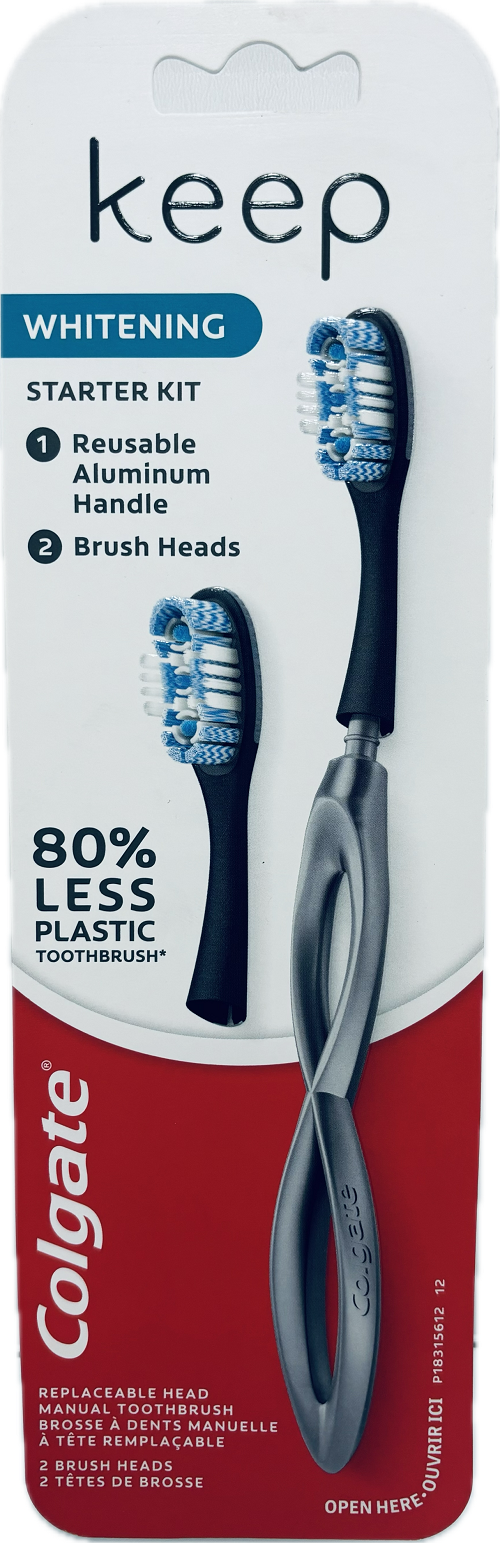 COLGATE KEEP WHITENING SILVER STERTER KIT 1REUSABLE ALUMINUM HANDLE 2BRUSH HEADS NI