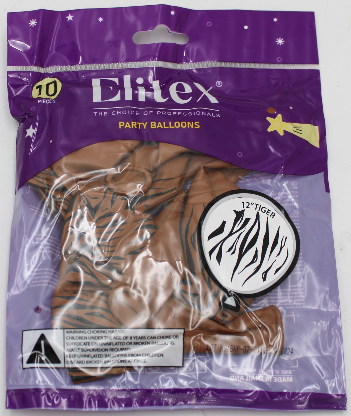 ELITEX 12" TIGER PRINTED BALLOON BROWN/BLACK, 10 PACK