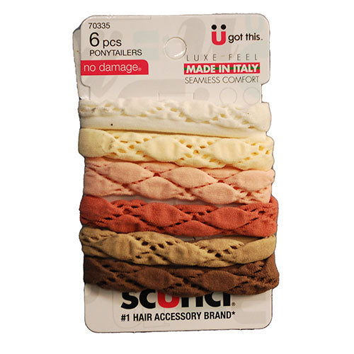 SCUNCI TEXTURED HOSIERY PONYTAIL HOLDERS 6PK ASST COLORS NI
