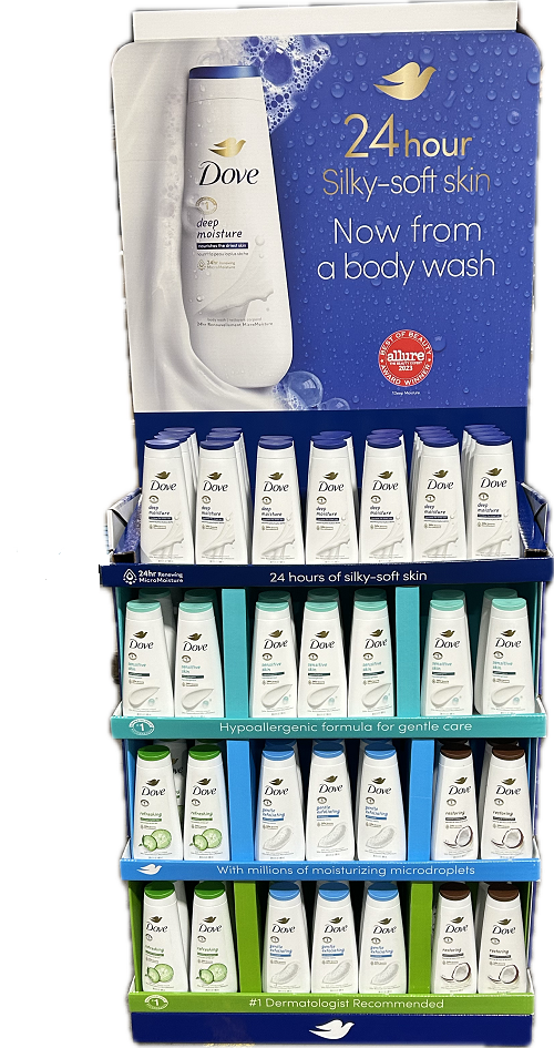 DOVE BODY WASH MIXED 20oz ENDSTAND