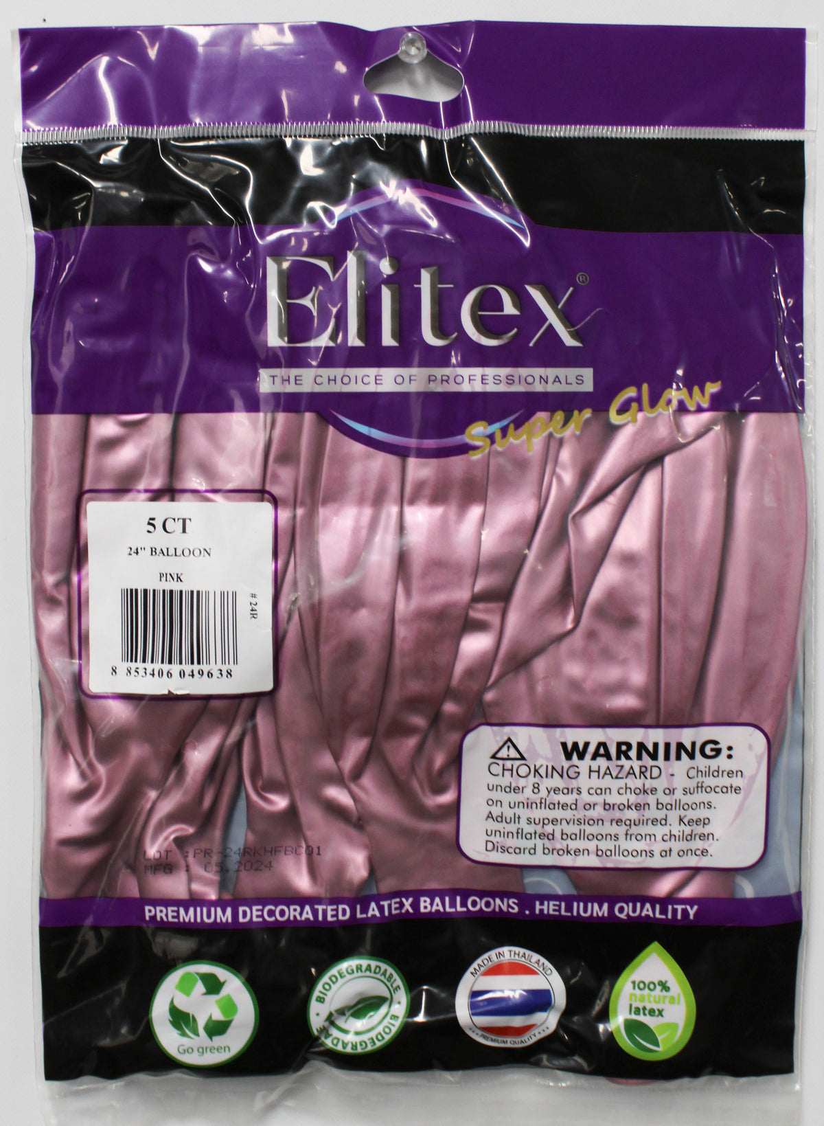 ELITEX 24" SUPERGLOW PINK ROUND BALLOON, 5 PACK