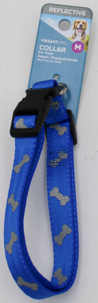 VIBRANT LIFE  MEDIUM REFLECTIVE BONES COLLAR BLUE
