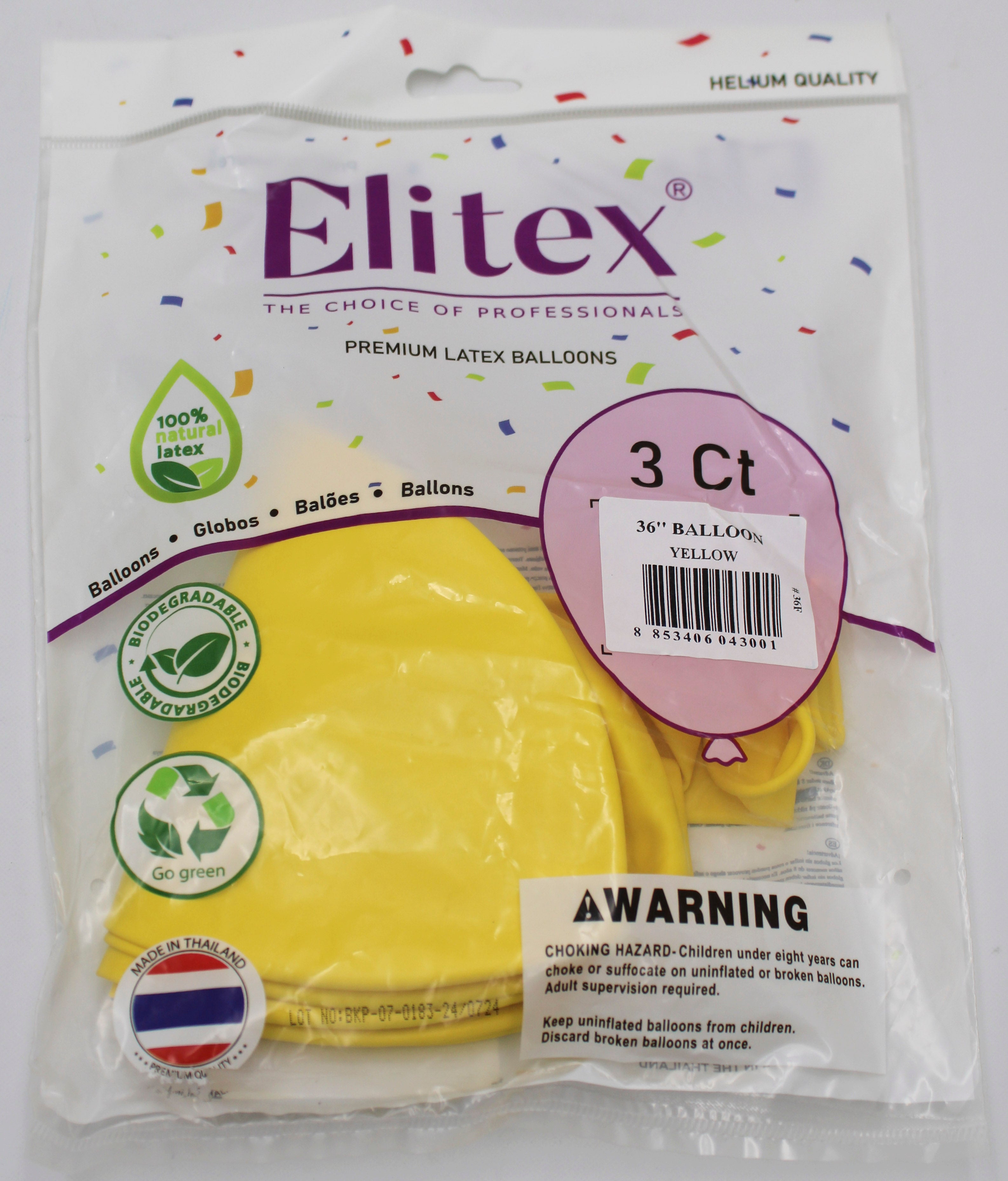 ELITEX 36" YELLOW ROUND BALLOON, 3 PACK