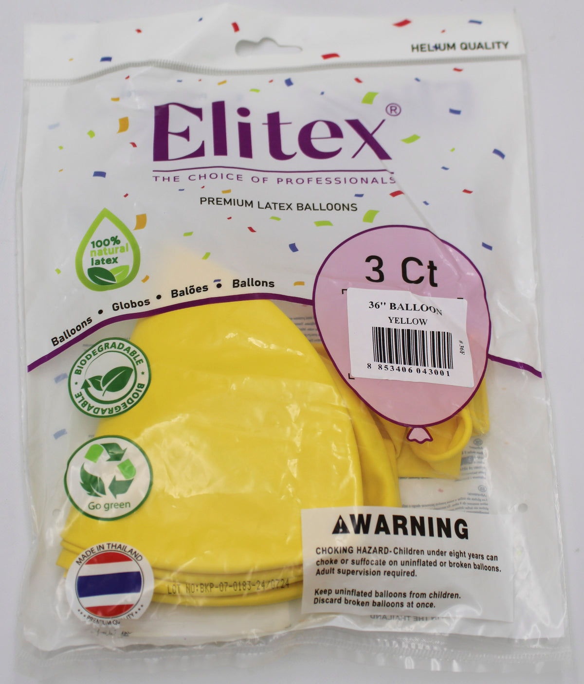 ELITEX 36" YELLOW ROUND BALLOON, 3 PACK