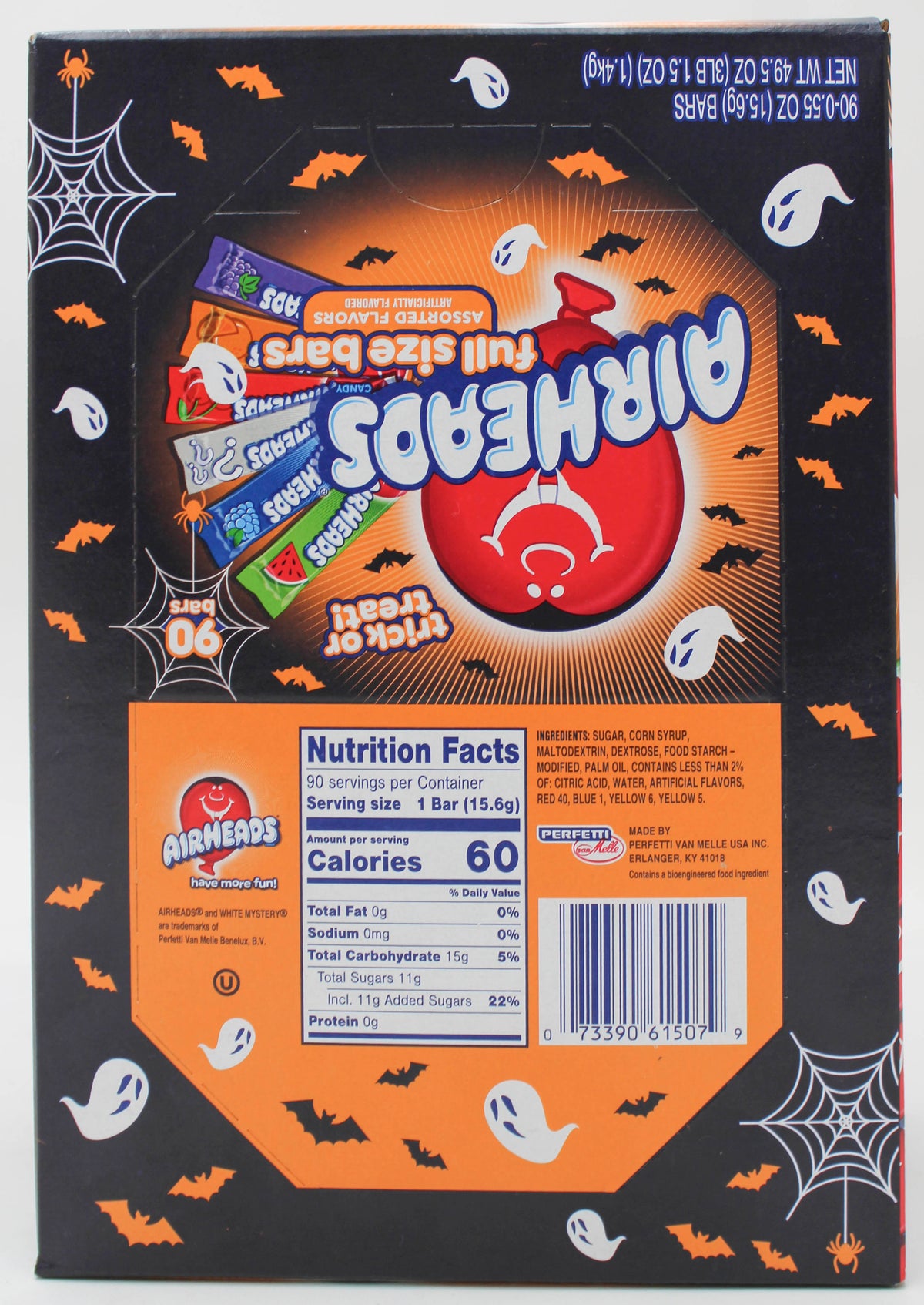 AIRHEADS BARS, ASSORTED FLAVORS, 90-COUNT HALLOWEEN BOX CLUB PACK BB 1/30/27 NI