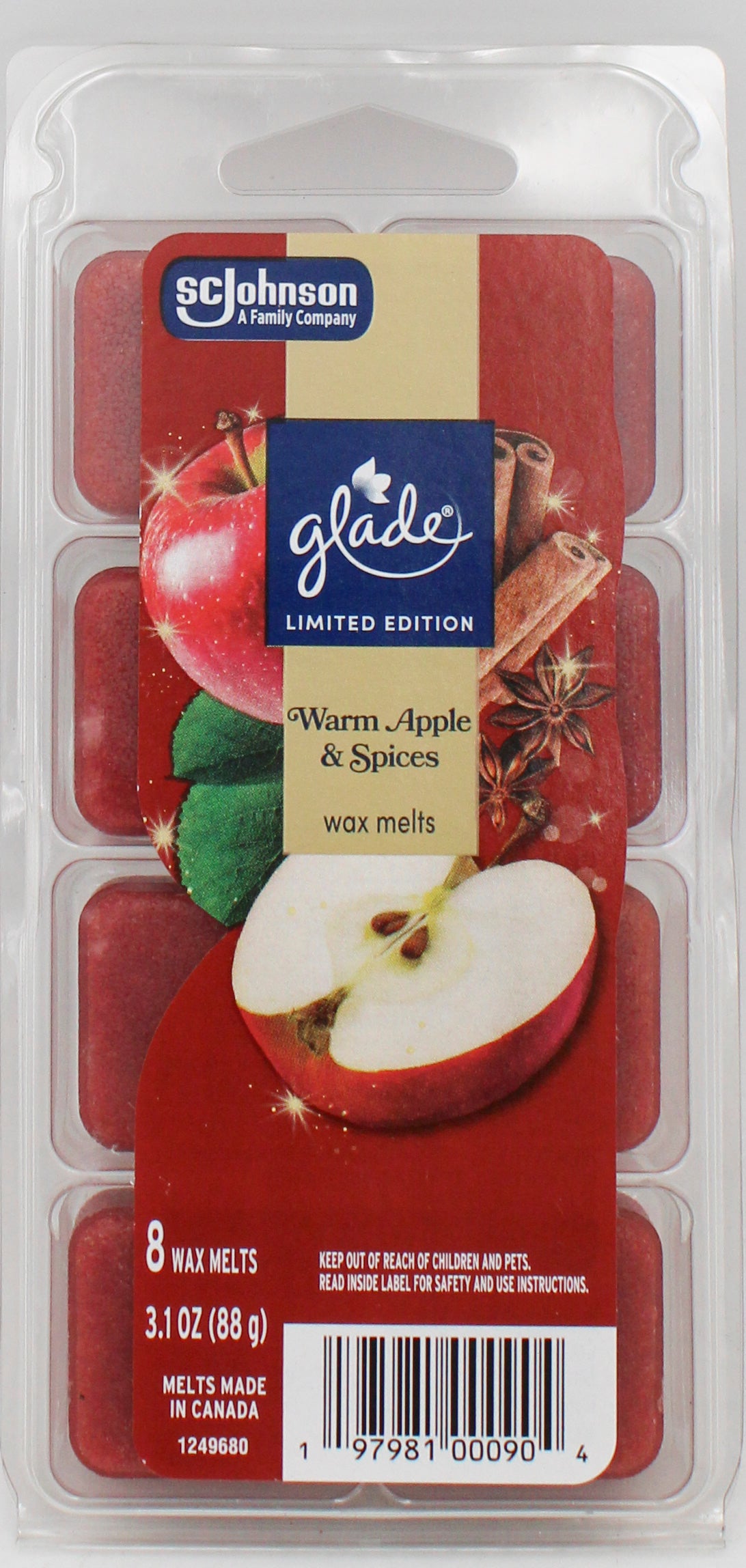 SP GLADE WAX MELTS 8CT 3.1oz WARM APPLE & SPICES