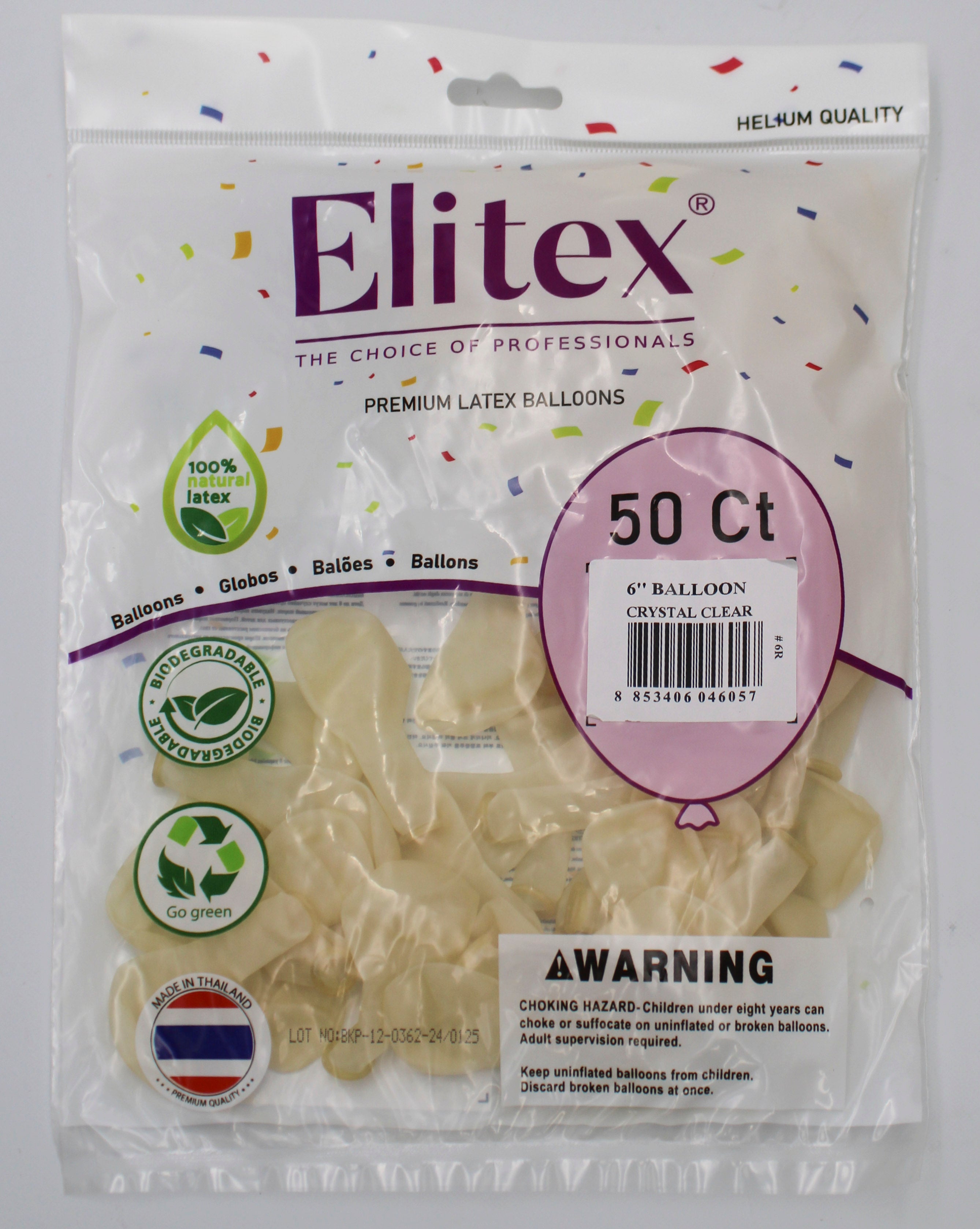 ELITEX 6" CRYSTAL CLEAR ROUND BALLOON, 50 PACK