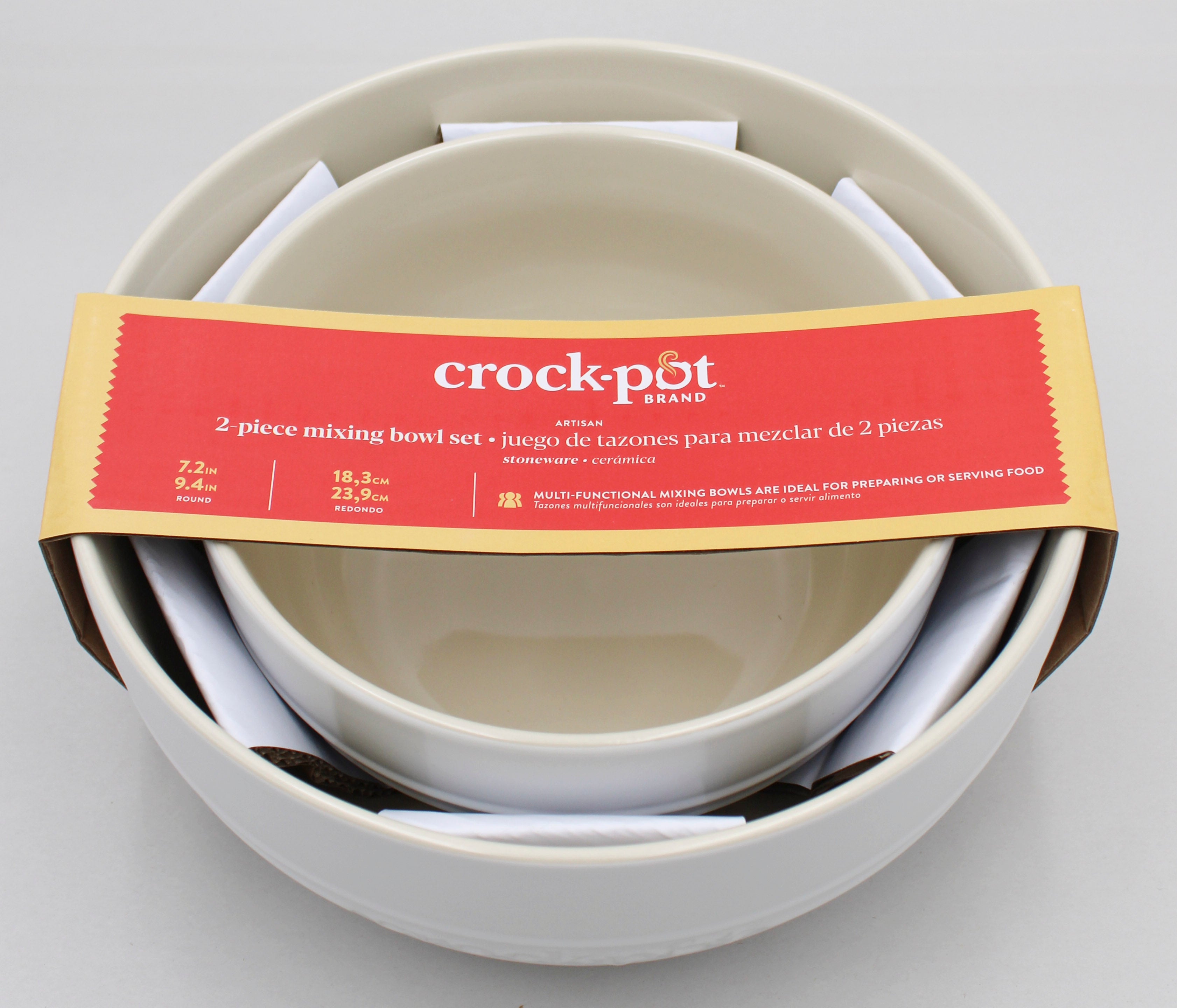 Crockpot 2pc Mixing Bowl Set Linen Stoneware Wholesale