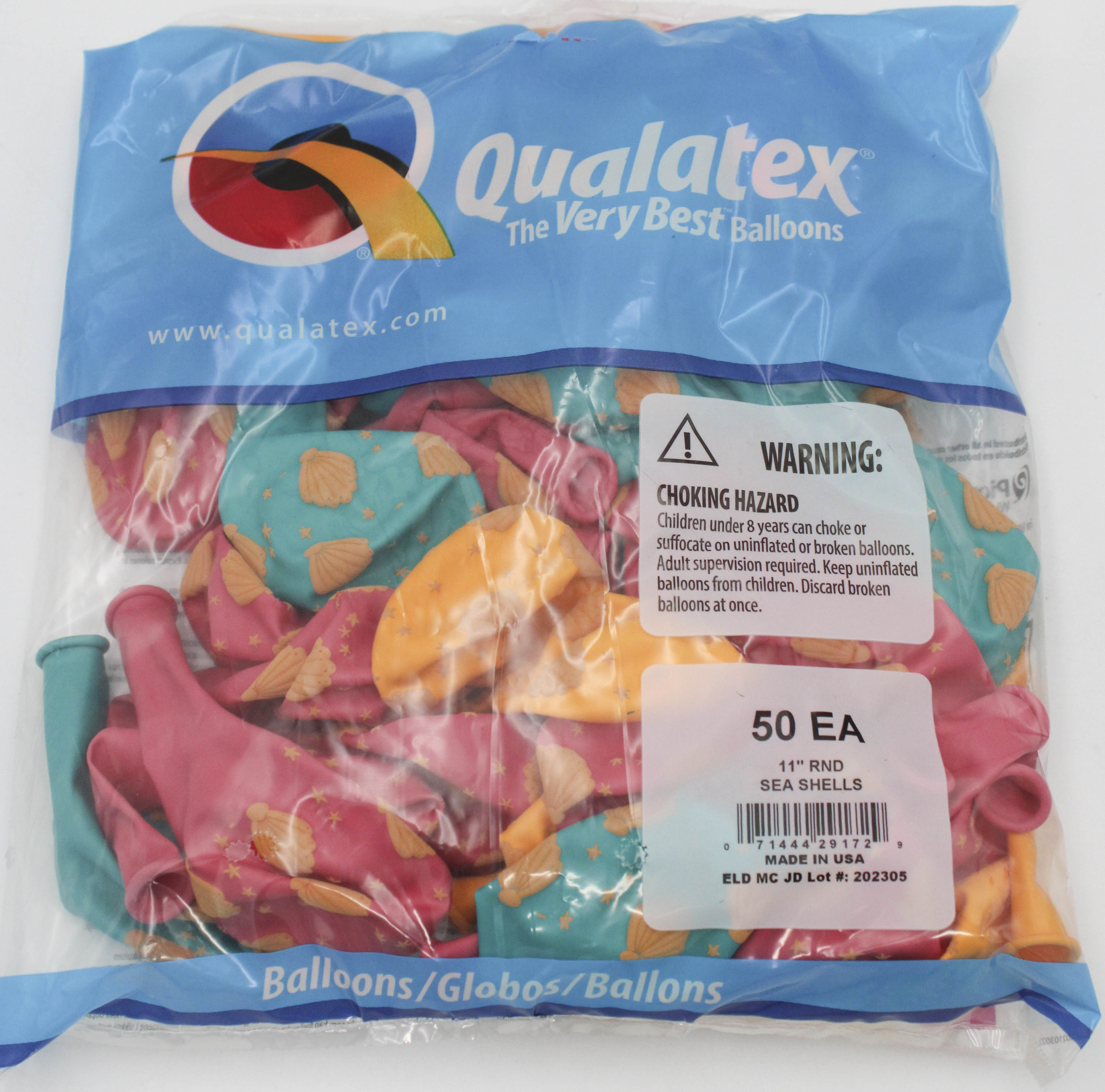 QX 11" Round Latex Balloons Sea Shells Assorted 50ct