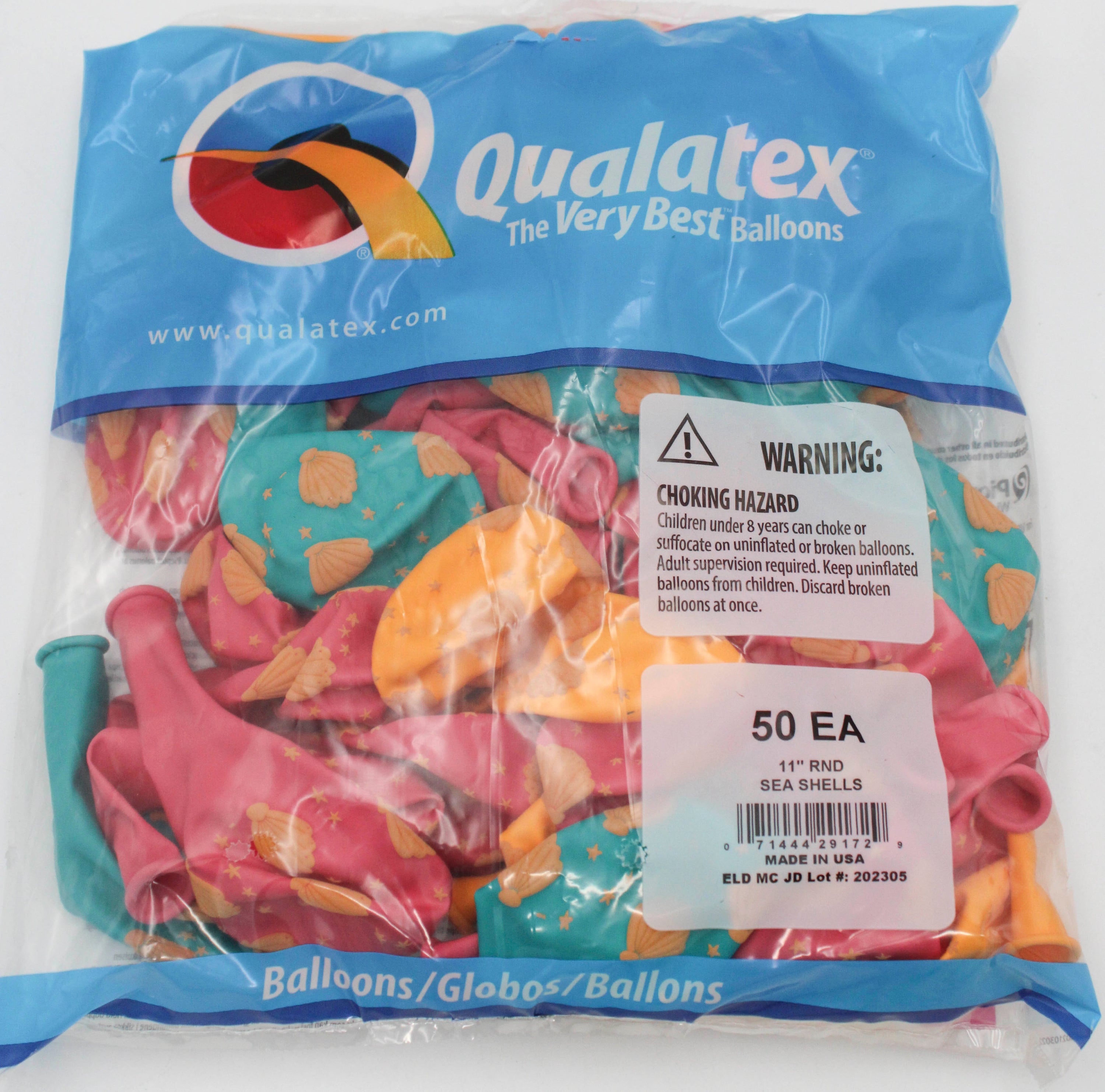 11" ROUND QX LATEX BALLOON AST 50CT SEA SHELLS