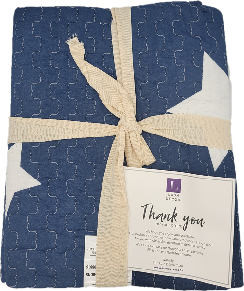 LUSH DECOR COTTON THROW 50"x60" STAR NAVY PP$110.00 NO AMAZON