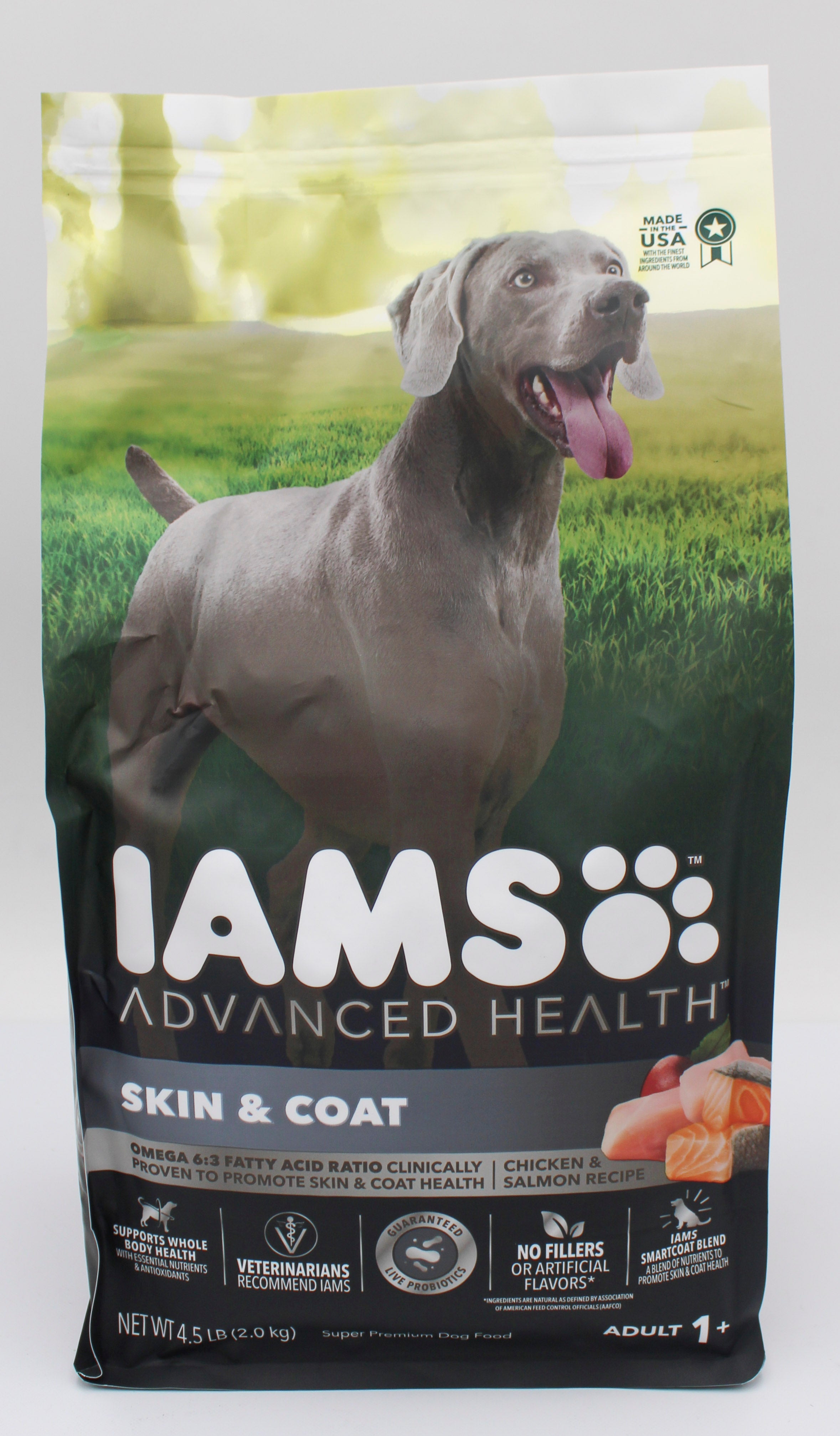 IAMS ADVANCED HEALTH SKIN & COAT CHICKEN AND SALMON RECIPE ADULT DRY DOG FOOD 4.5 LB BAG BB 4/6/2027