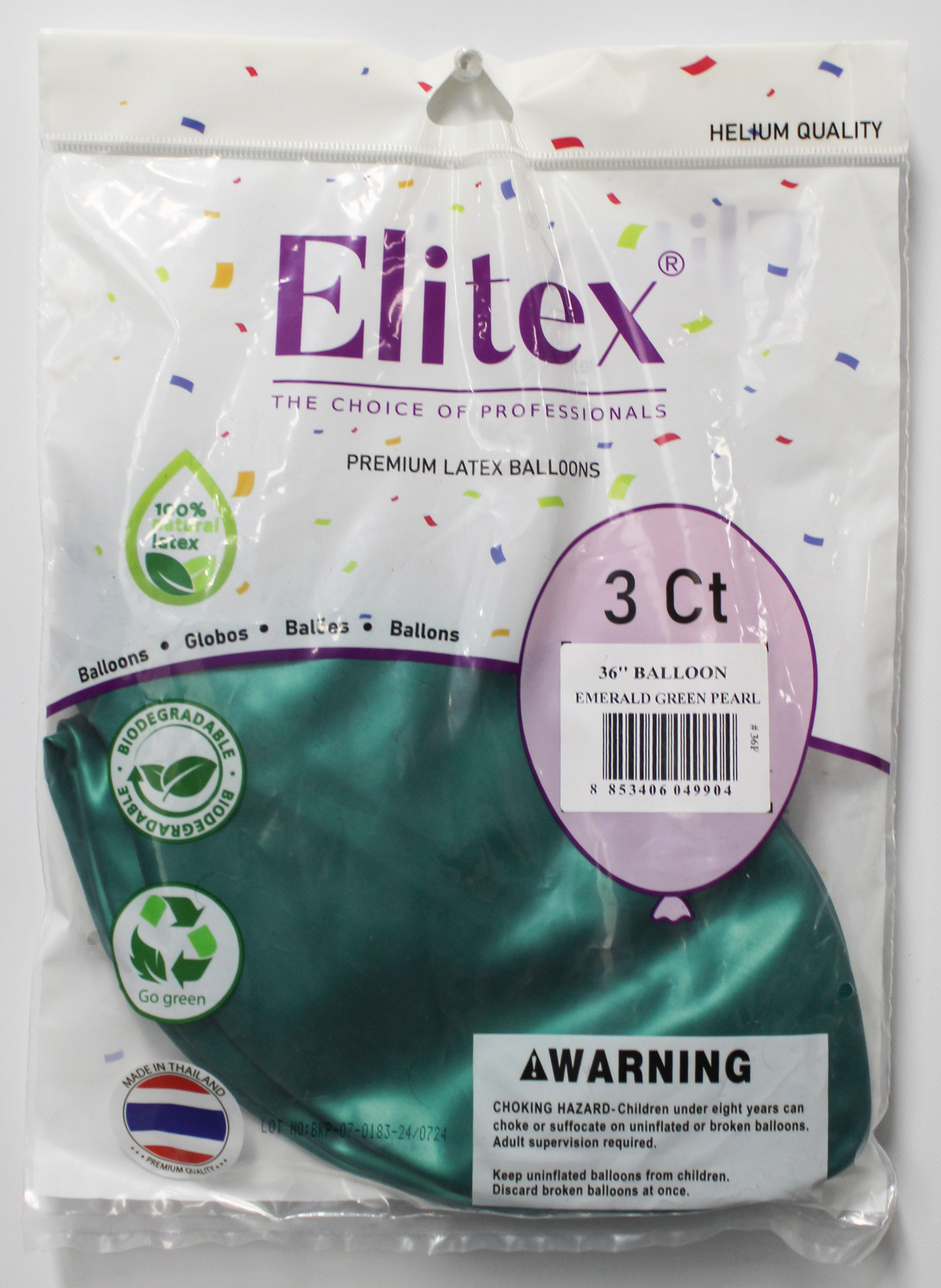 ELITEX 36" EMERALD GREEN PEARL ROUND BALLOON, 3 PACK