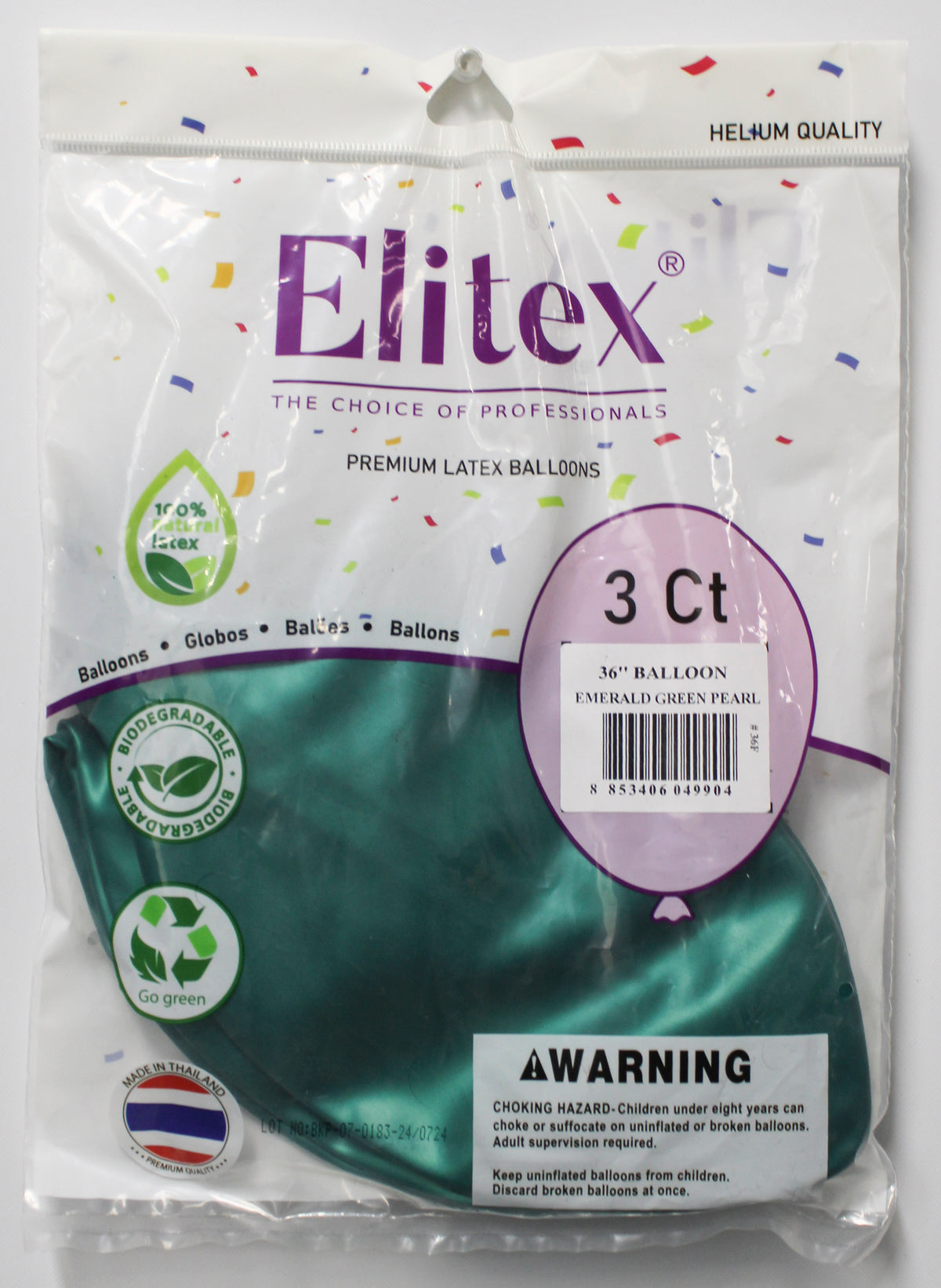 ELITEX 36" EMERALD GREEN PEARL ROUND BALLOON, 3 PACK
