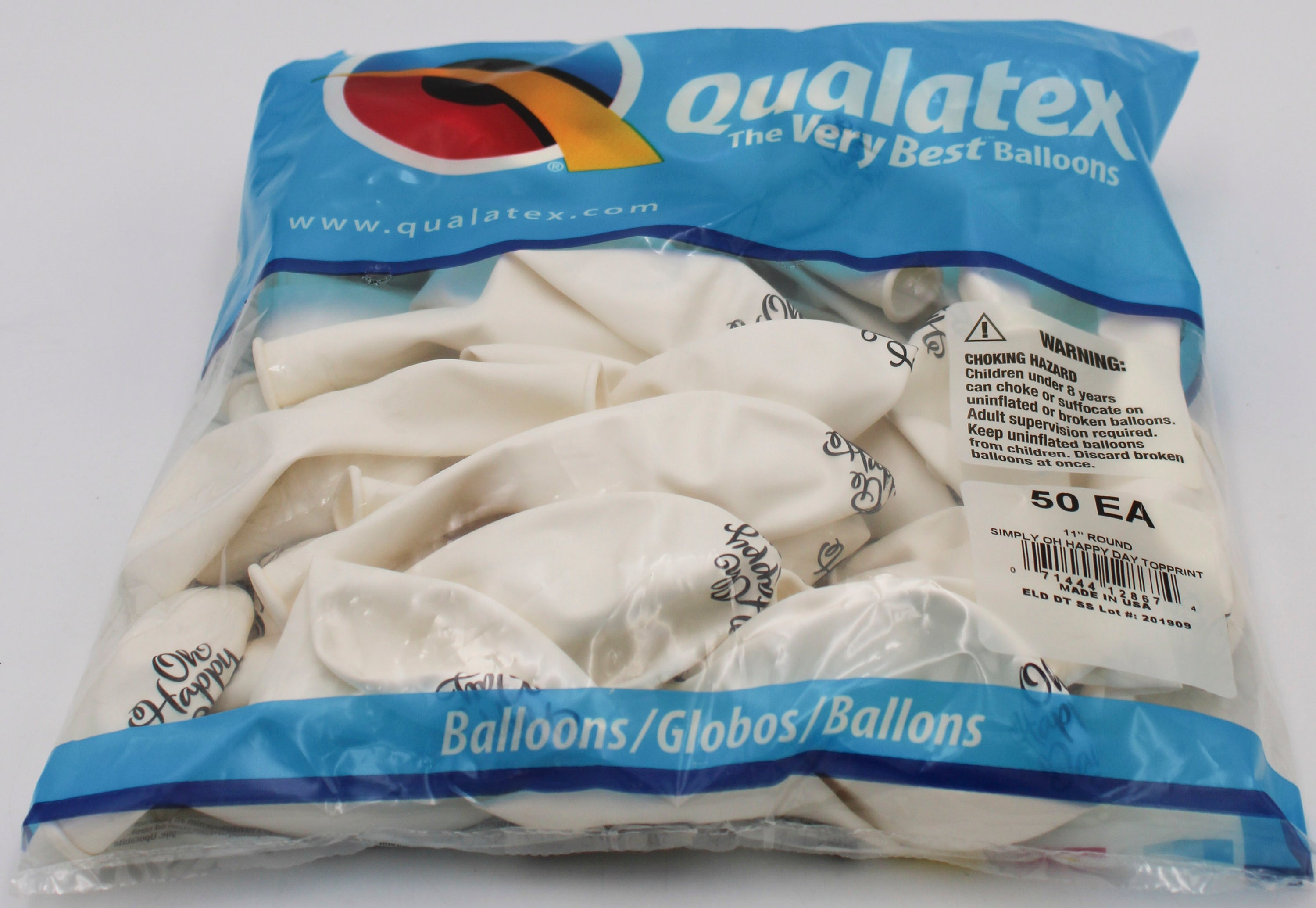 11" ROUND QX LATEX BALLOON WHITE 50CT SIMPLY OH HAPPY DAY TOPPRINT
