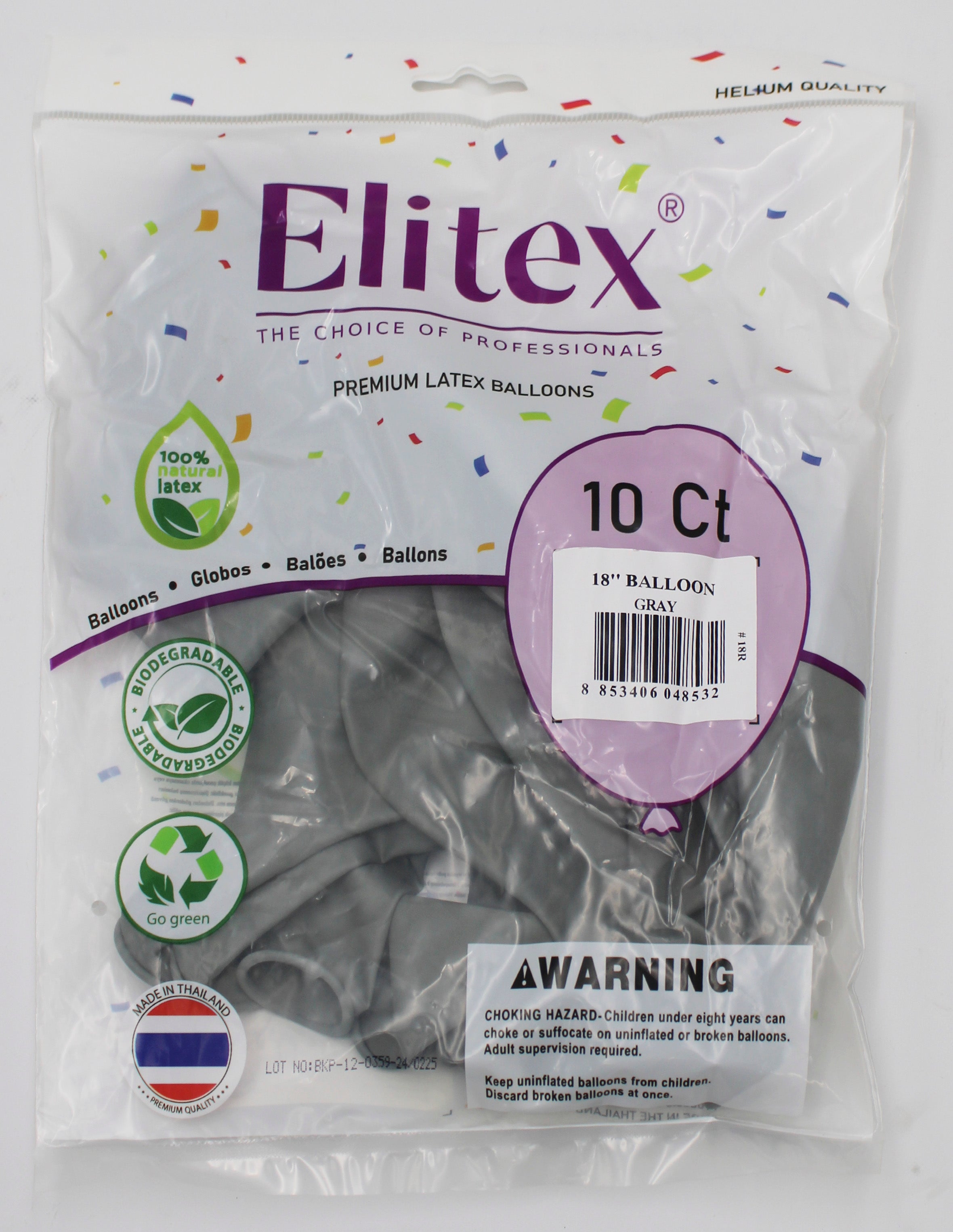 ELITEX 18" GRAY ROUND BALLOON, 10 PACK