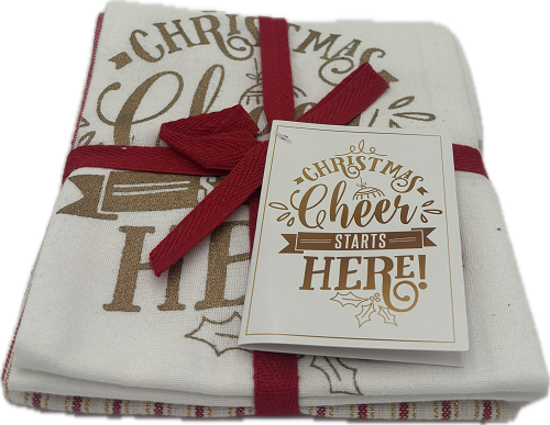 ASST CHRISTMAS CHEER PRINTED DISHTOWEL SET OF 2