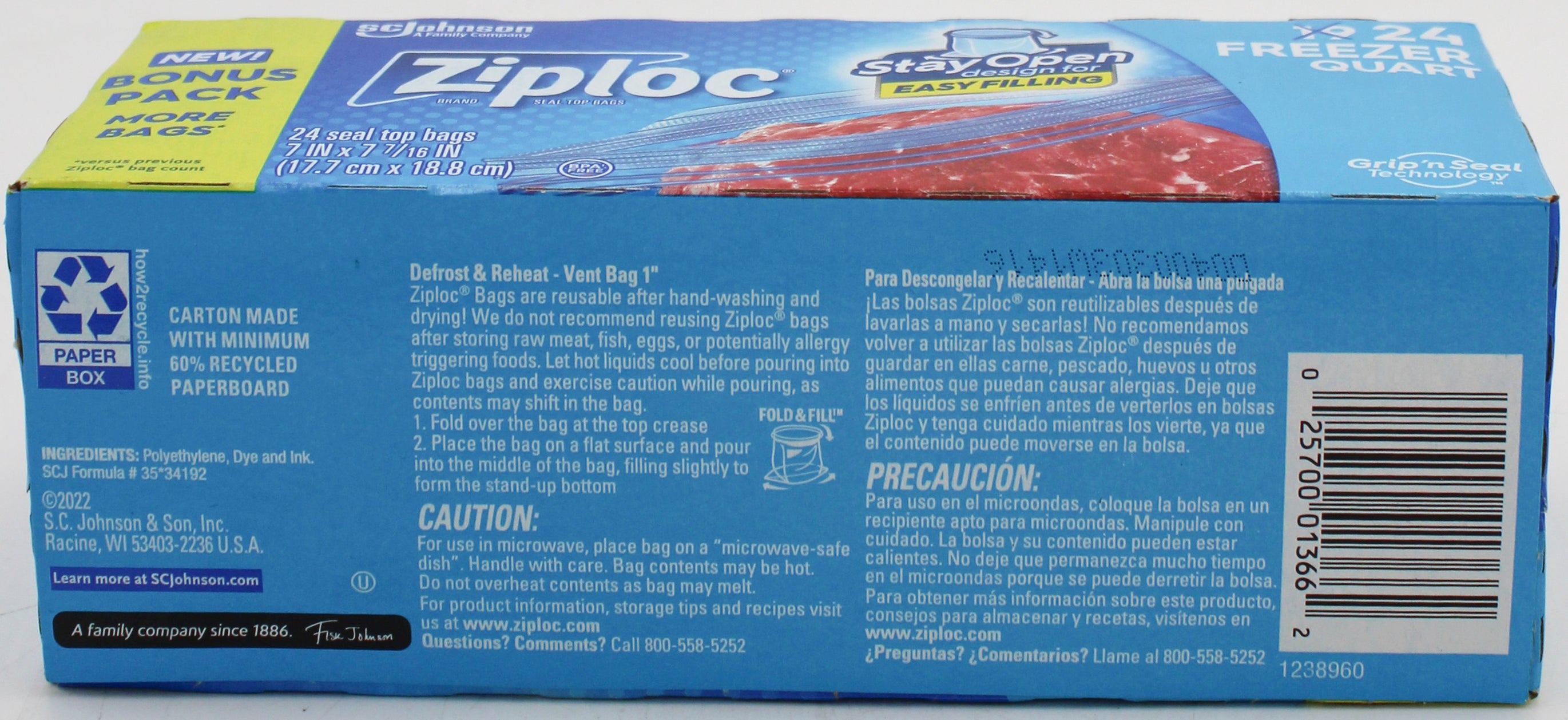 SP ZIPLOC BAG FREEZER 24CT QUART