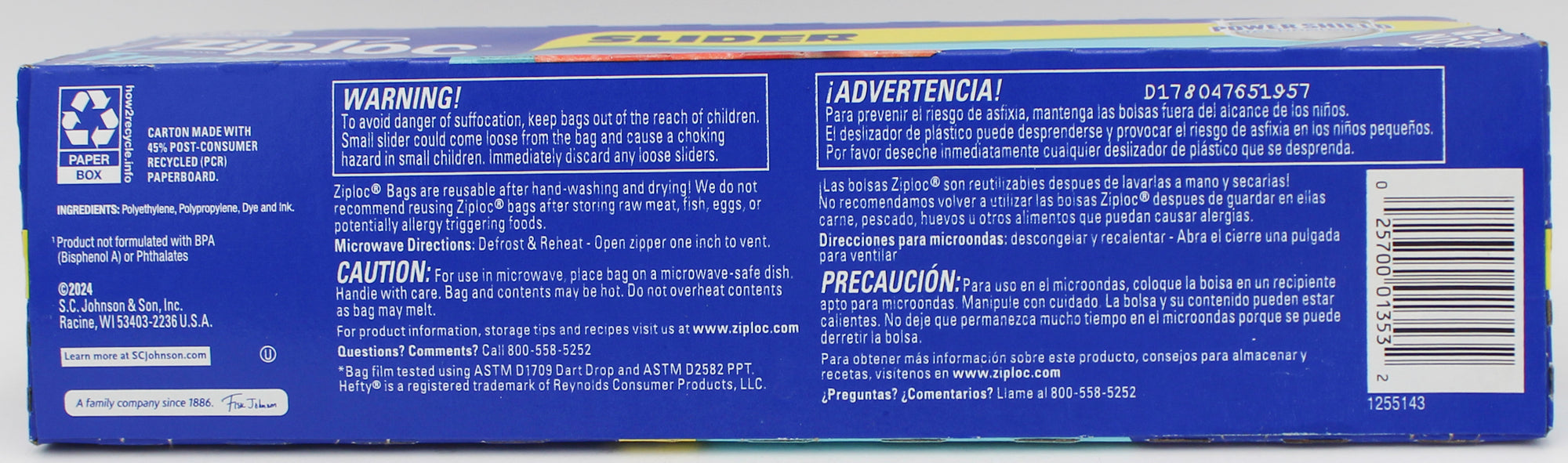 SP ZIPLOC BAG 28-CT SLIDER FREEZER GALLON