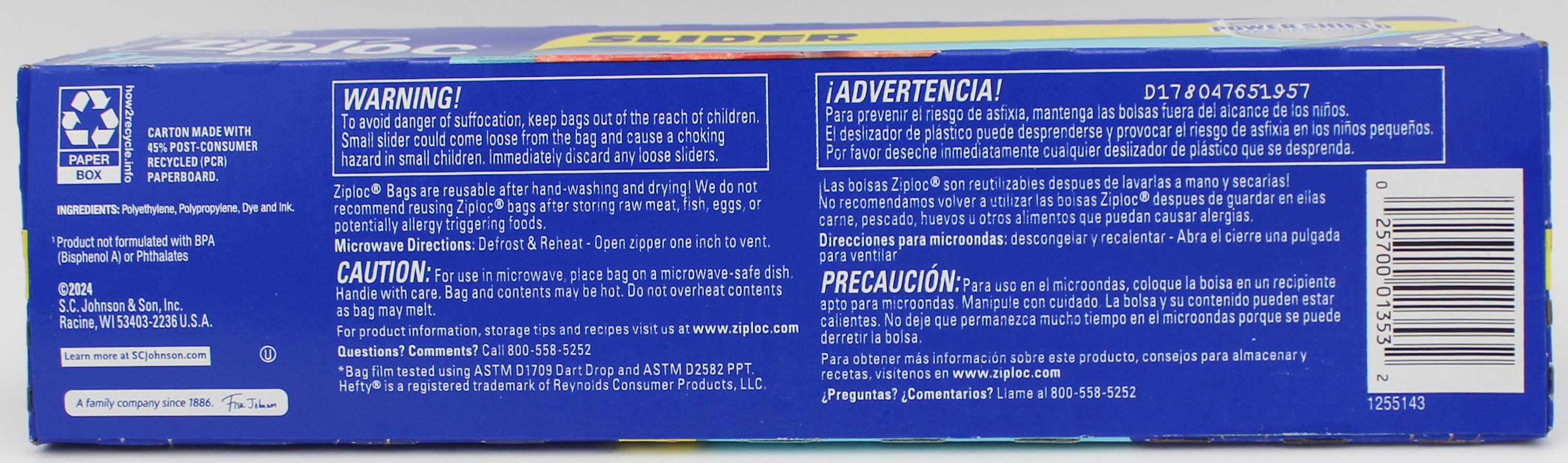 SP ZIPLOC BAG 28-CT SLIDER FREEZER GALLON