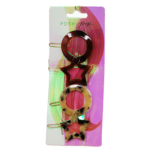 POSH+POP HAIR CLIPS 4CT-STARS/CIRCLES