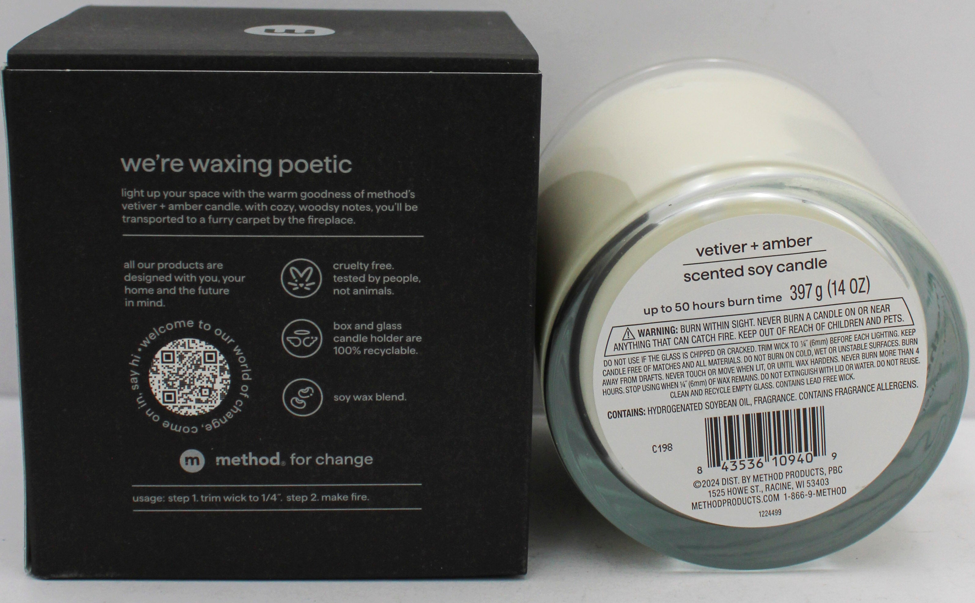 METHOD PREMIUM CANDLE VETIVER + AMBER 14oz. US