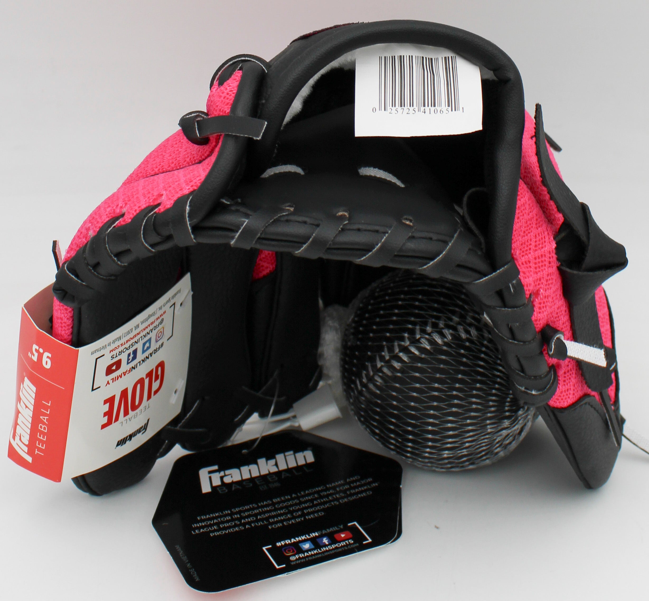 FRANKLIN 9.5" PINK BLACK BASEBALL GLOVE MESH R