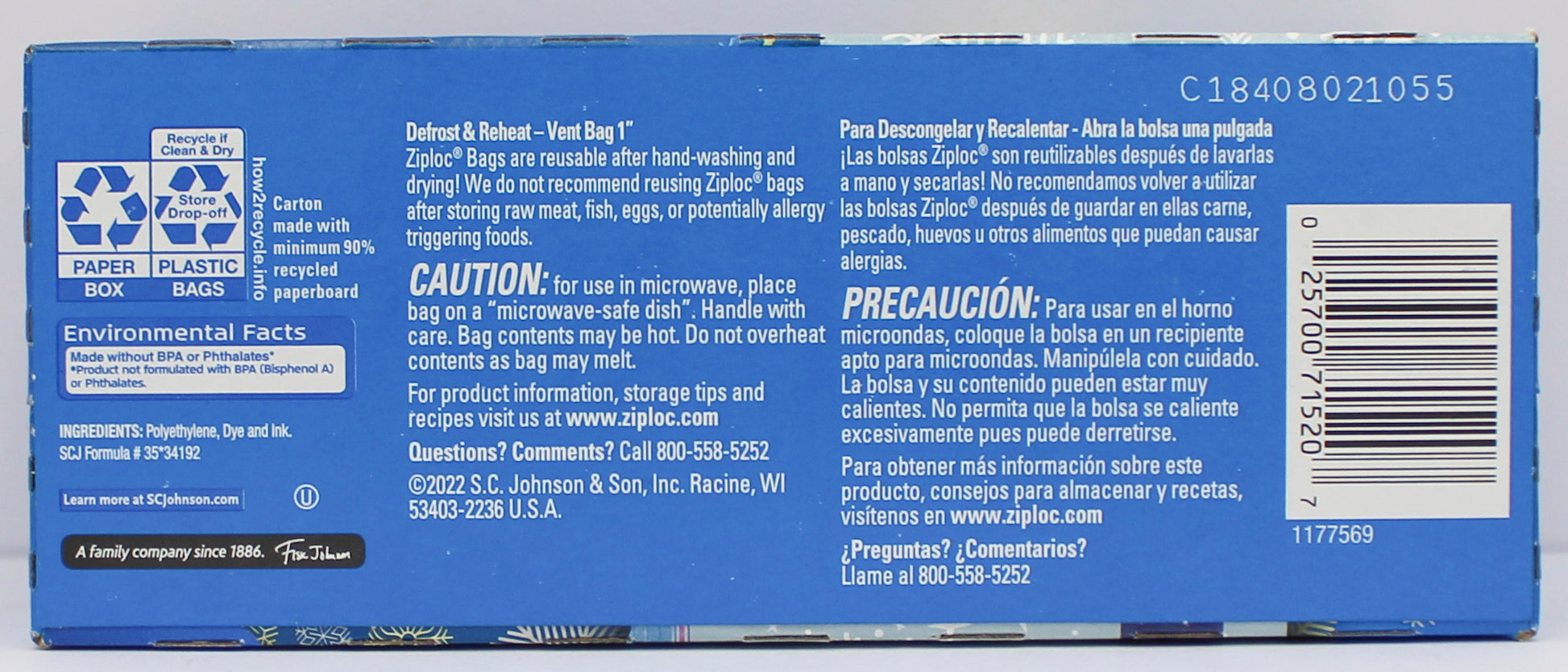 SP ZIPLOC BAG 38ct HOLIDAY FREEZER QUART