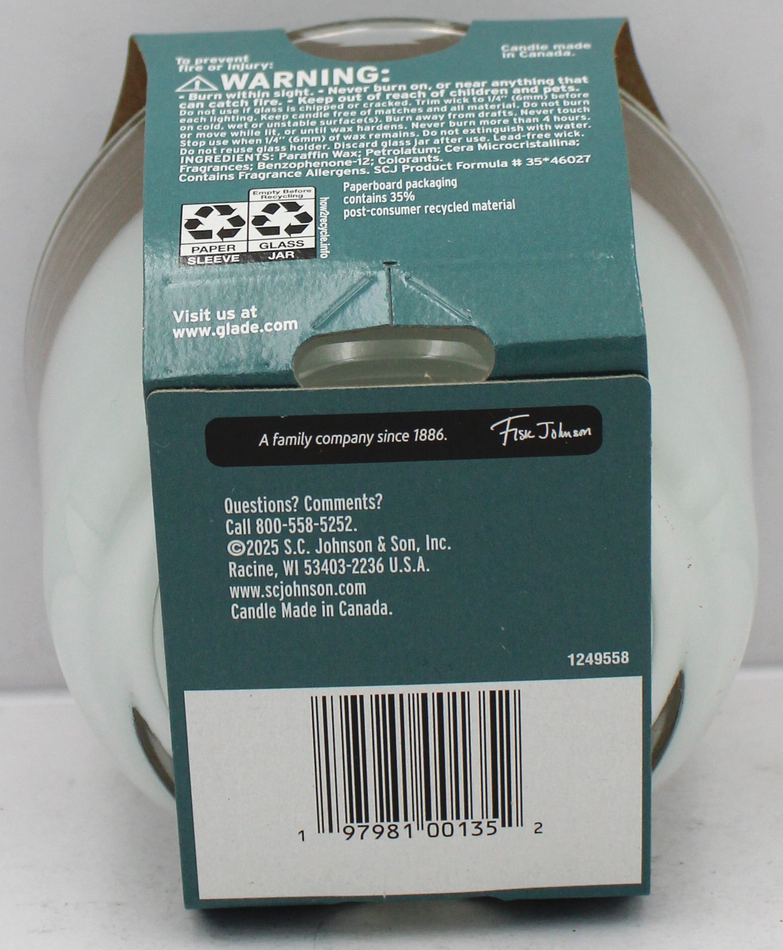 GLADE 3-WICK CANDLE BERGAMOT & EUCALYPTUS 6.8oz. US