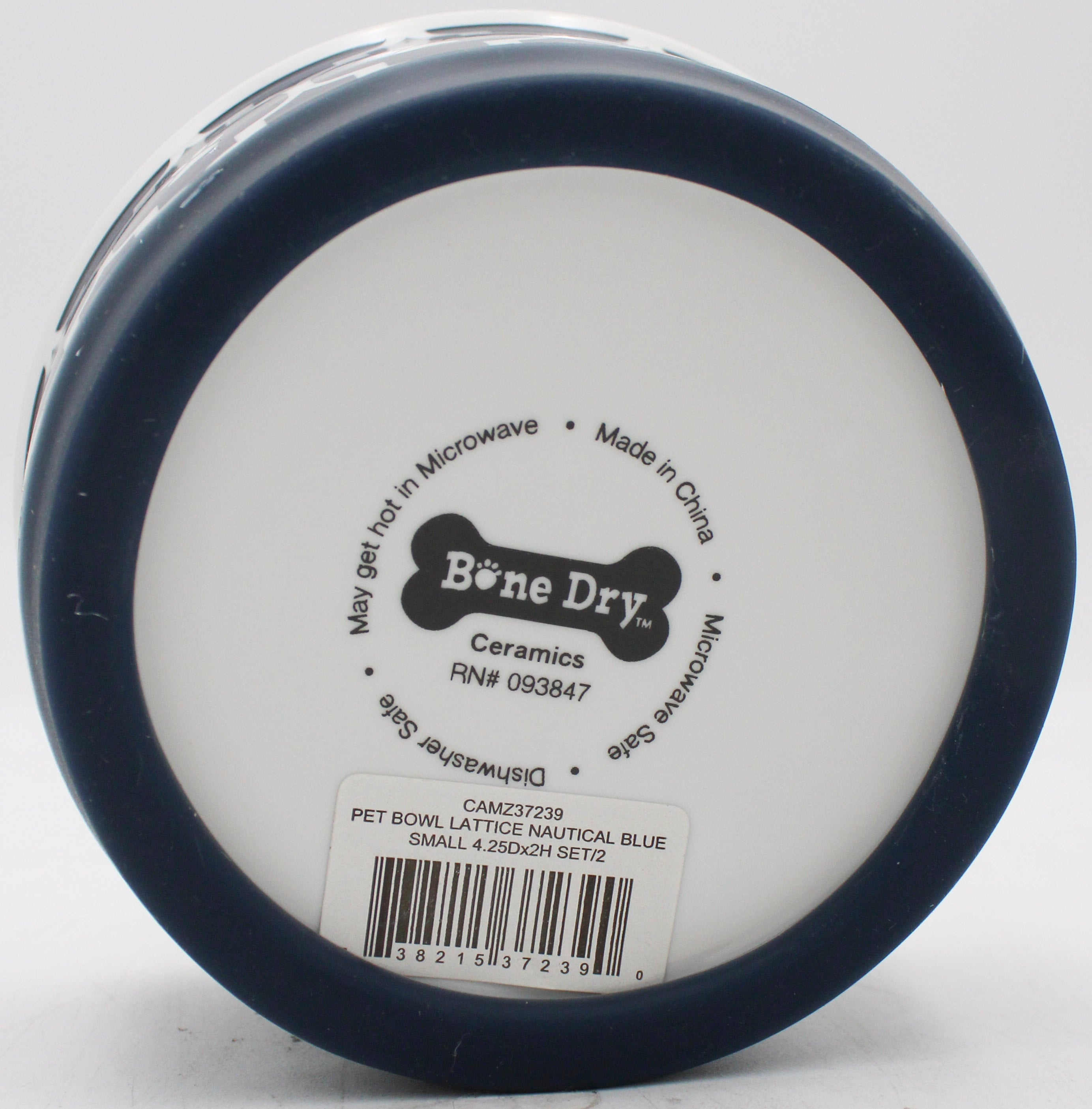 CERAMIC PET BOWL - LATTICE NAUTICAL BLUE - SMALL 4.25Dx2H