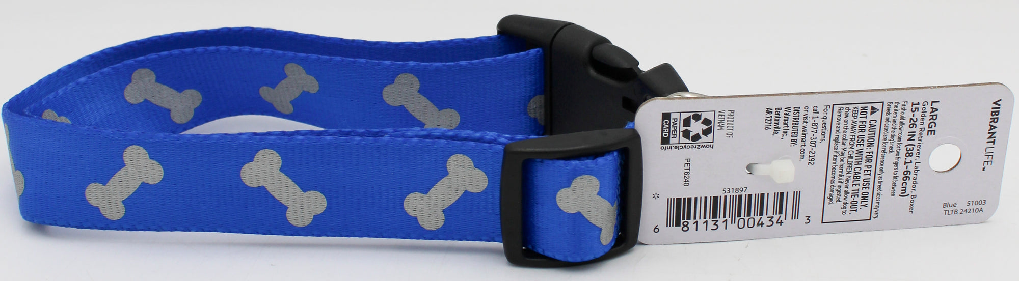 VIBRANT LIFE  LARGE REFLECTIVE BONES COLLAR BLUE