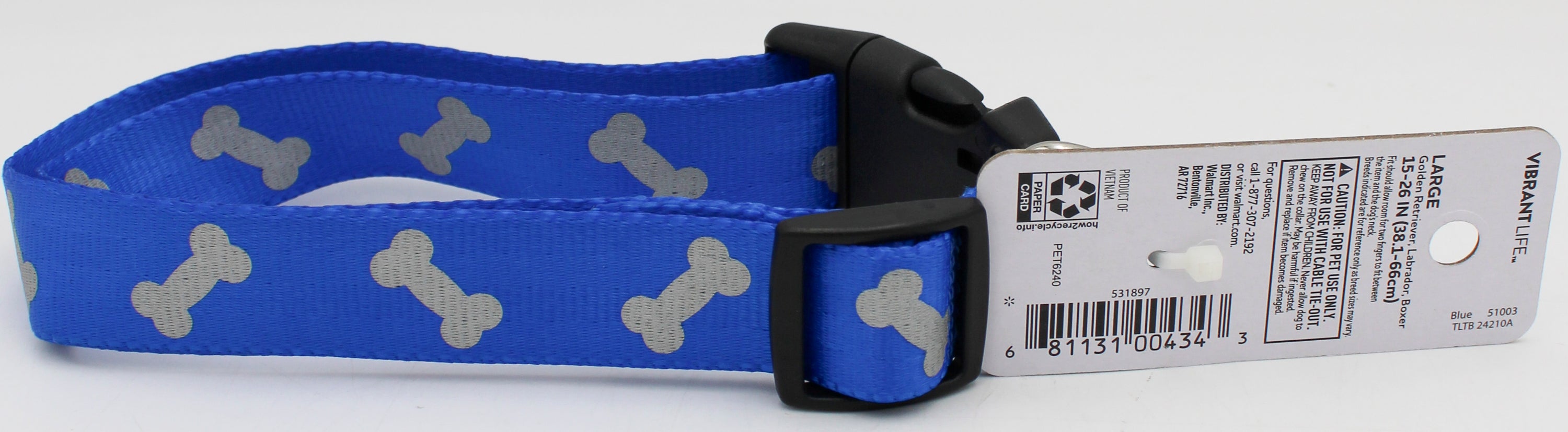 VIBRANT LIFE  LARGE REFLECTIVE BONES COLLAR BLUE