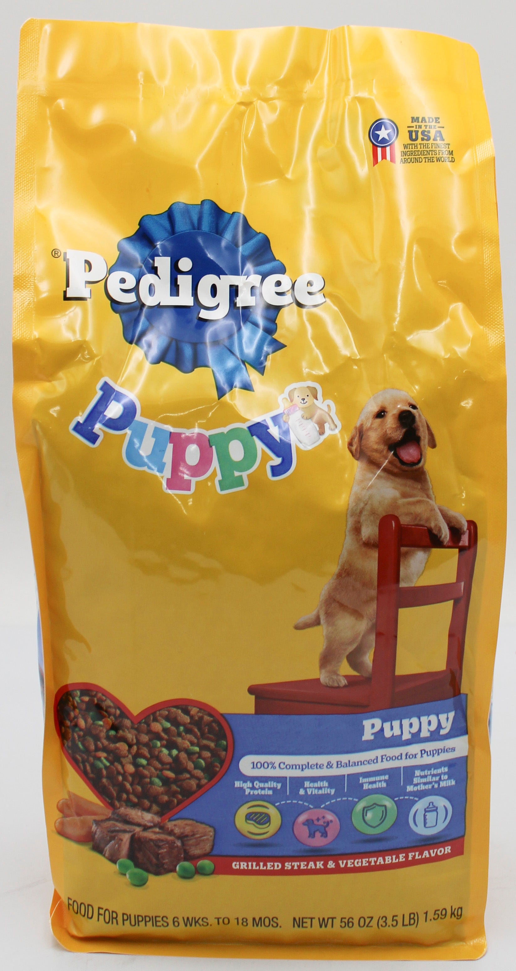 PEDIGREE PUPPY GROWTH & PROTECTION GRILLED STEAK & VEGETABLE FLAVOR DRY DOG FOOD, 3.5 LBS BB 2/3/2027