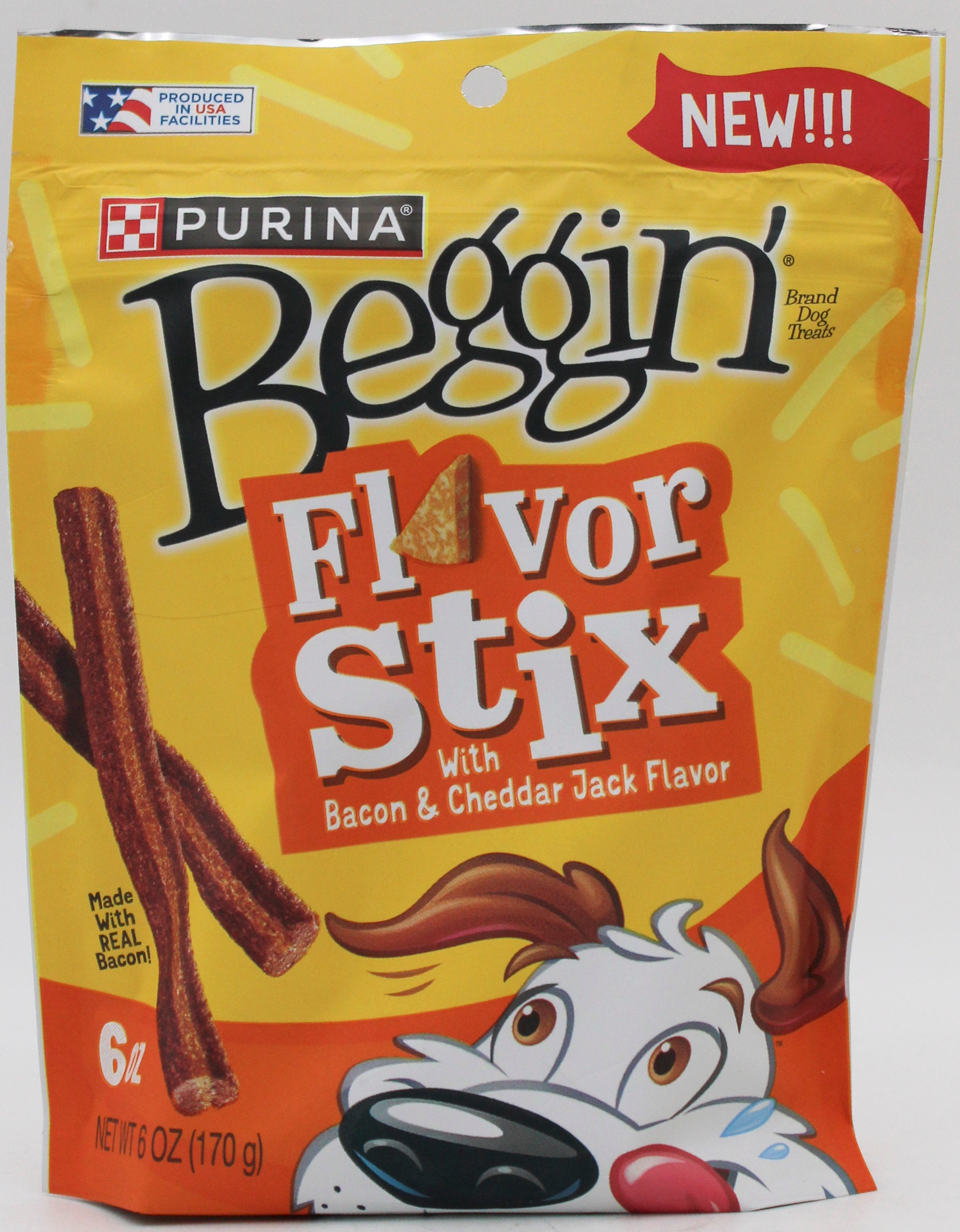 PURINA BEGGIN' FLAVORSTIX BACON CHEDDAR 6oz EXP 6.30.26 NI
