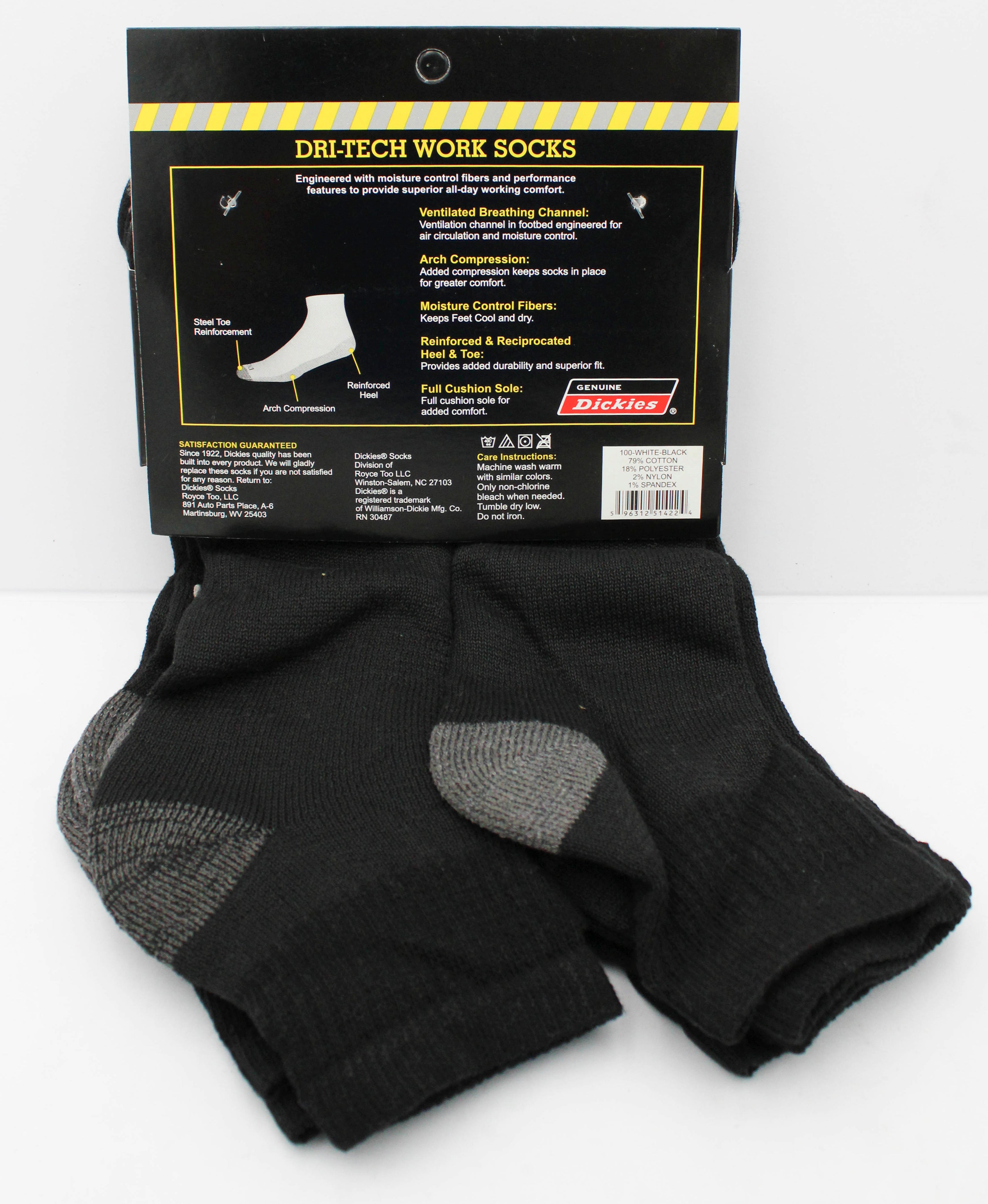DICKIES MEN QUARTER SOCKS 5PK - BLACK (SHOE SIZE 6-12) NI