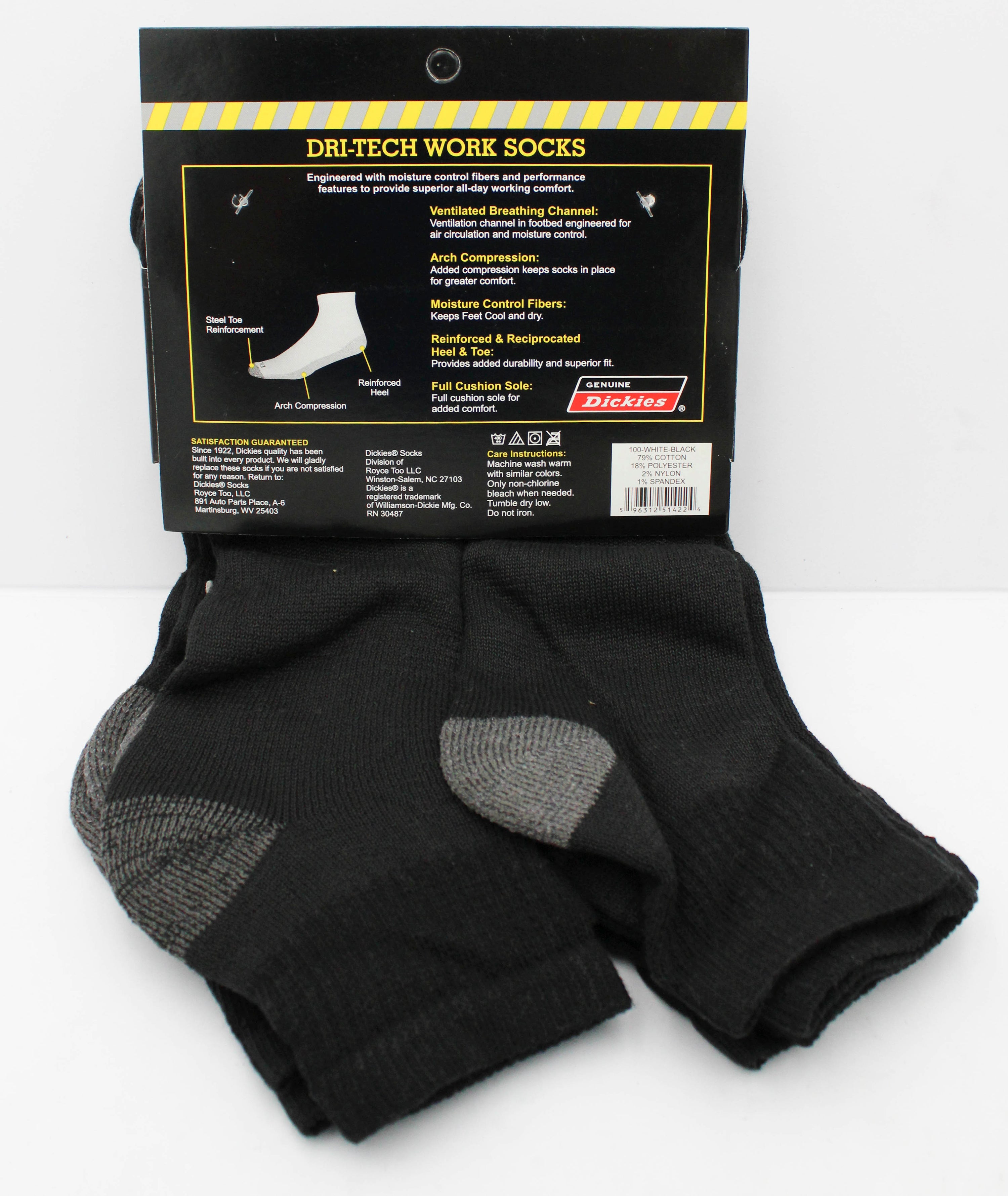 DICKIES MEN QUARTER SOCKS 5PK - BLACK (SHOE SIZE 6-12) NI