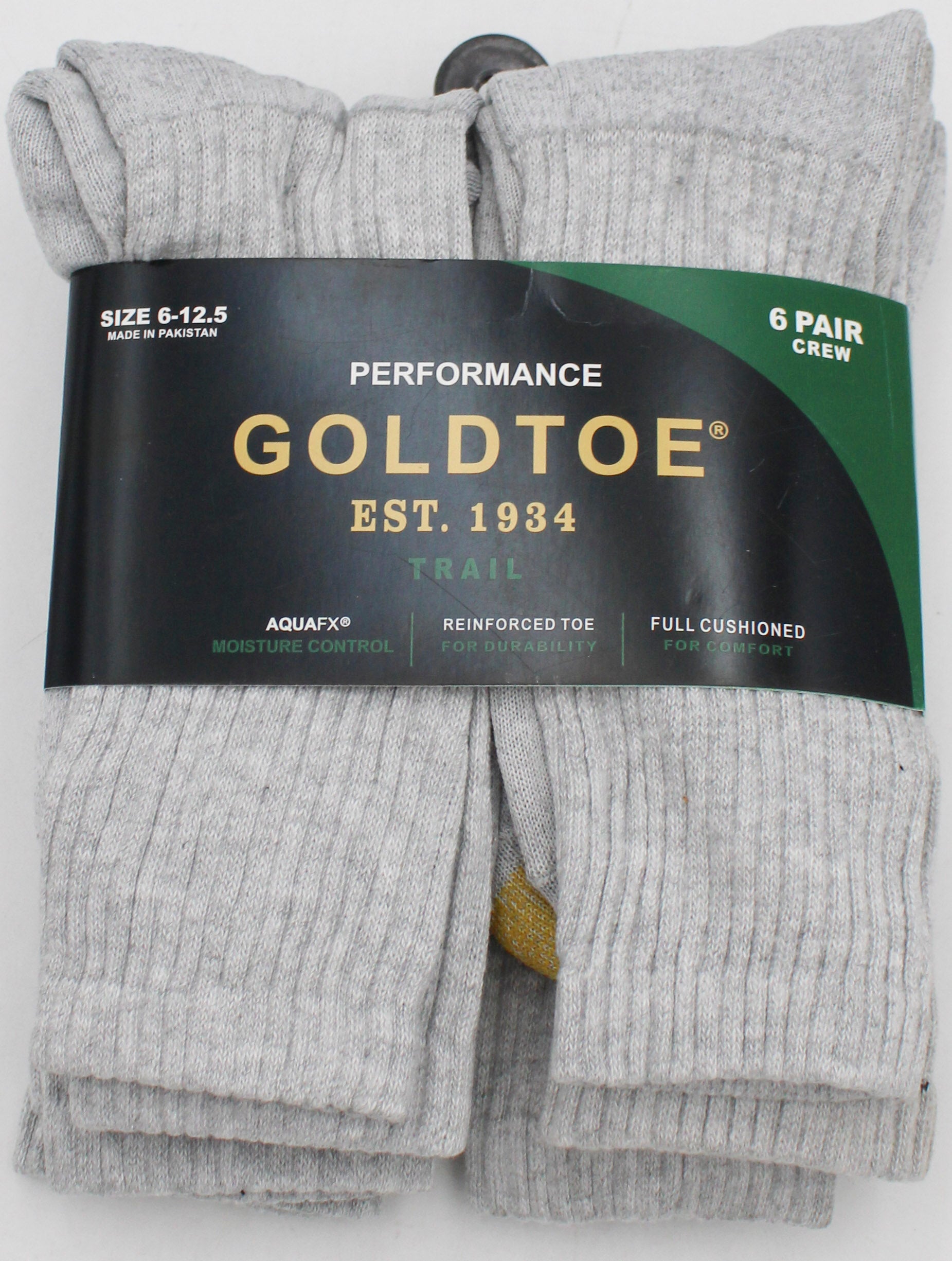 GOLDTOE 6PK CREW SOCKS GREY PP$22.00  SZ 6-12  NI