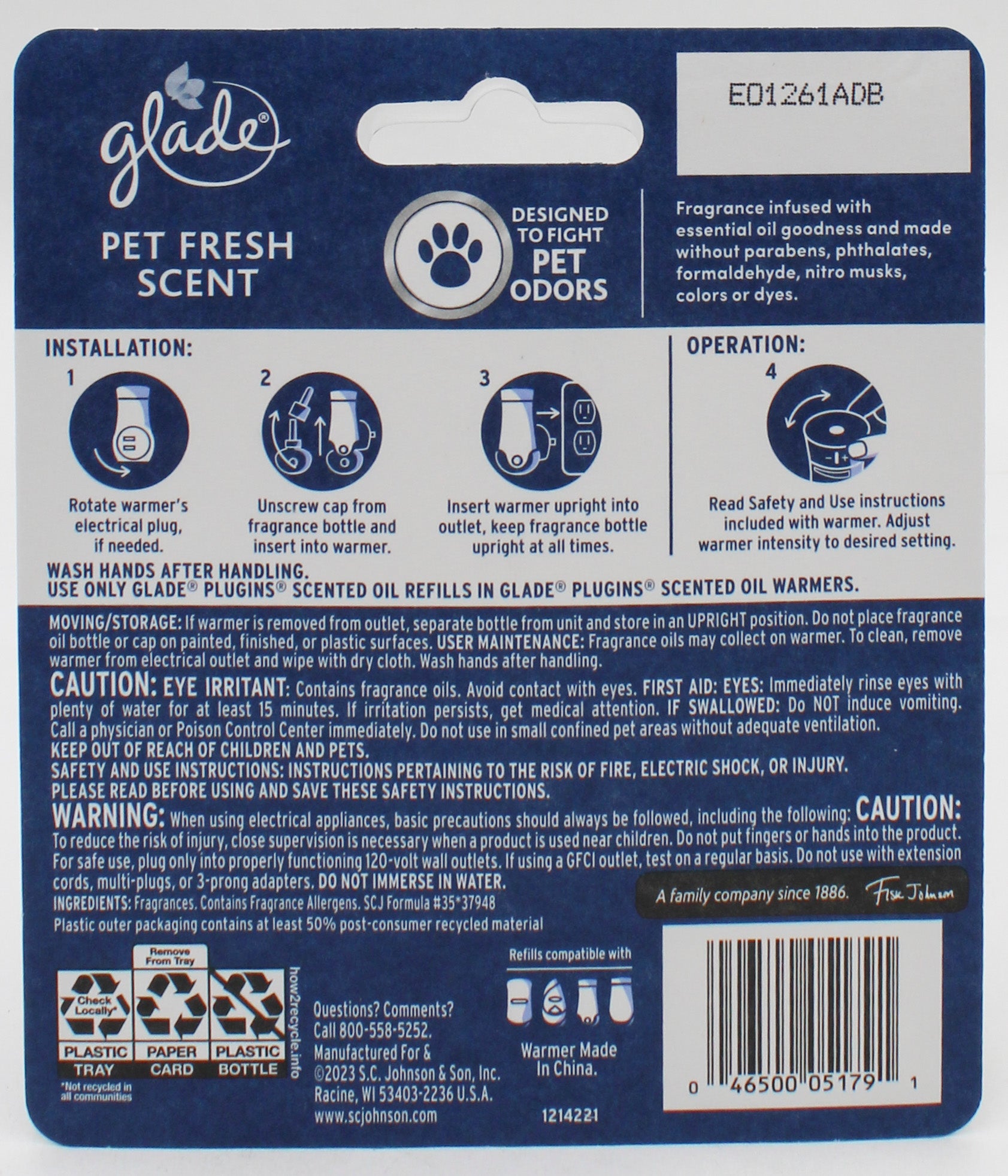 GLADE PLUGINS SCENTED OIL PET FRESH SCENT 1ct + WARMER 0.67floz US