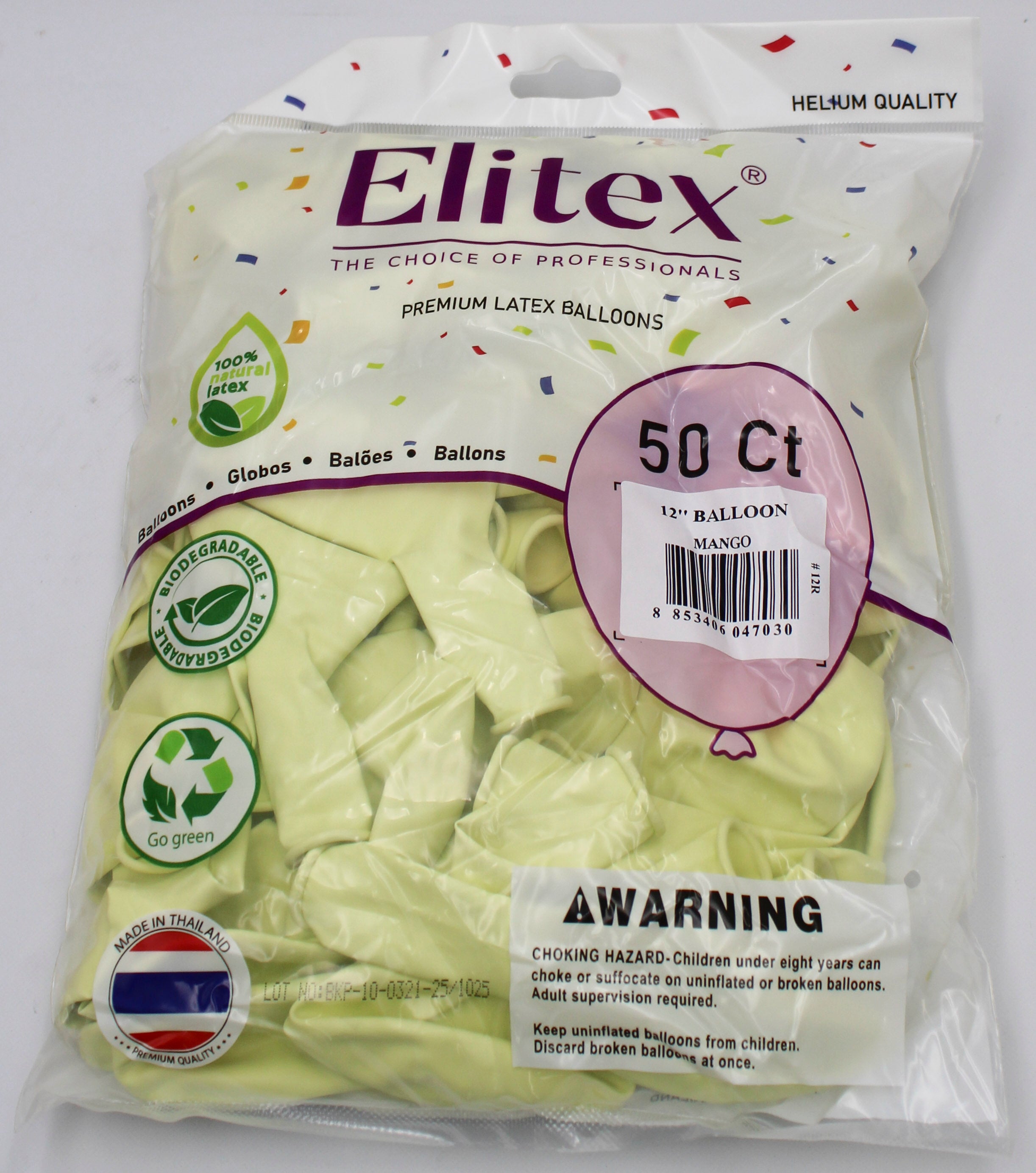 ELITEX 12" SMOOTHIE MANGO ROUND BALLOON, 50 PACK