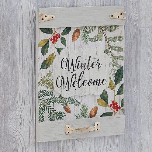 WINTER WELCOME WOOD SIGN 12"L x 16"H