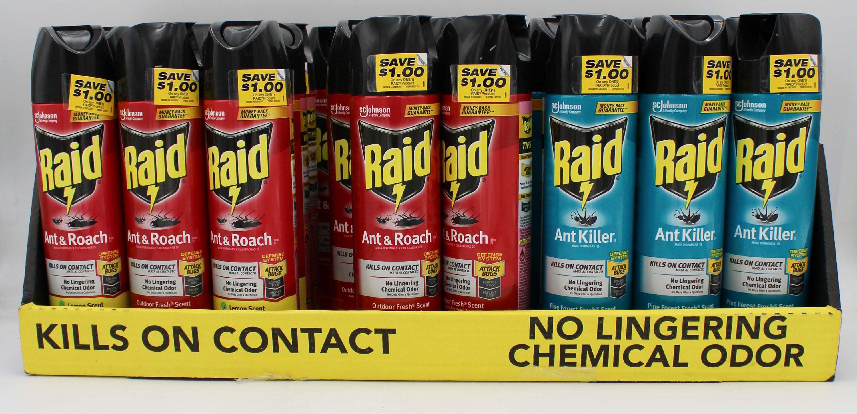 RAID ANT & ROACH 17.5oz AEROSOL MIXED PDQ.