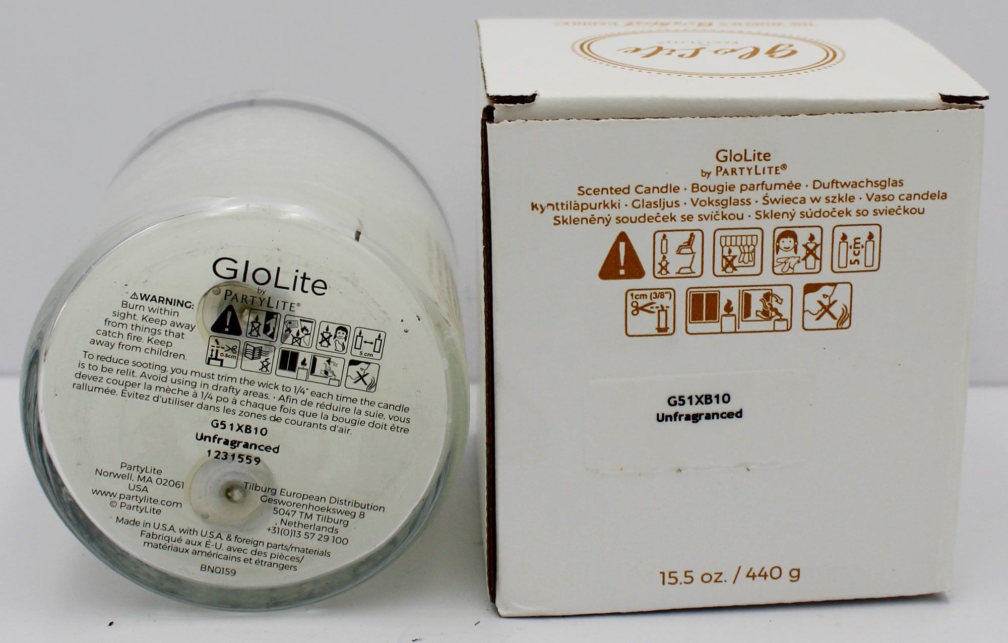 PARTYLITE GLO UNSCENTED WHITE JAR CANDLE 15.5oz