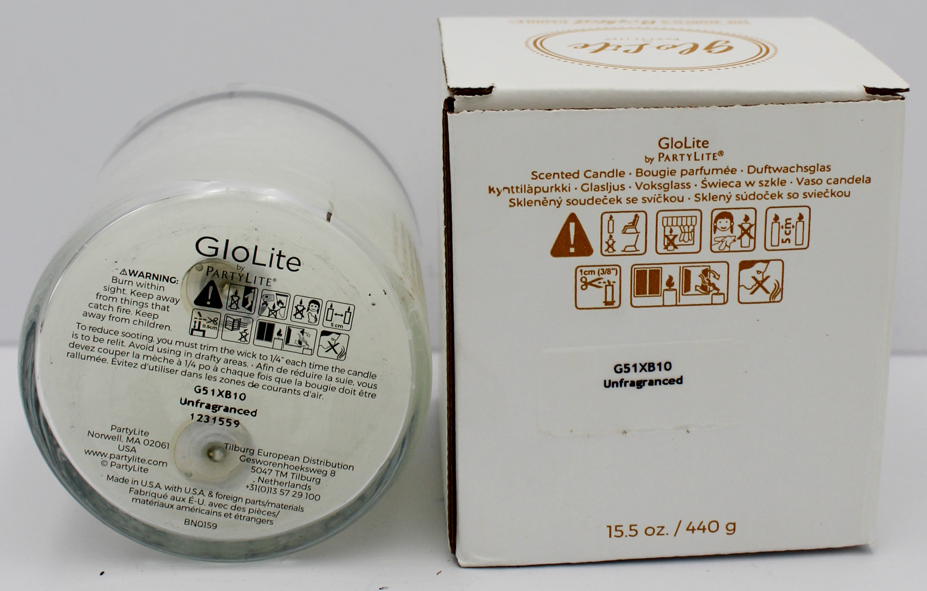 PARTYLITE GLO UNSCENTED WHITE JAR CANDLE 15.5oz