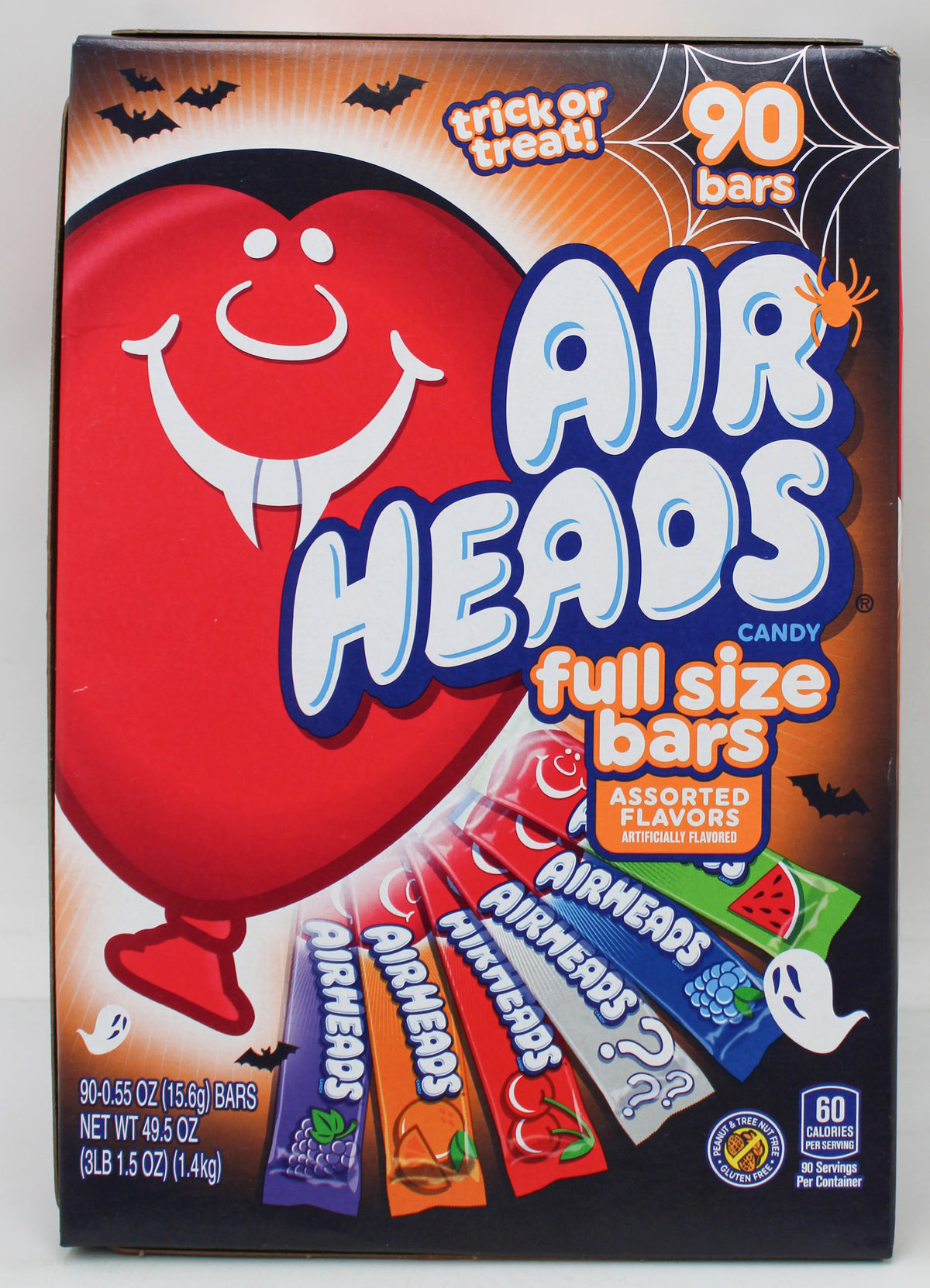 AIRHEADS BARS, ASSORTED FLAVORS, 90-COUNT HALLOWEEN BOX CLUB PACK BB 1/30/27 NI