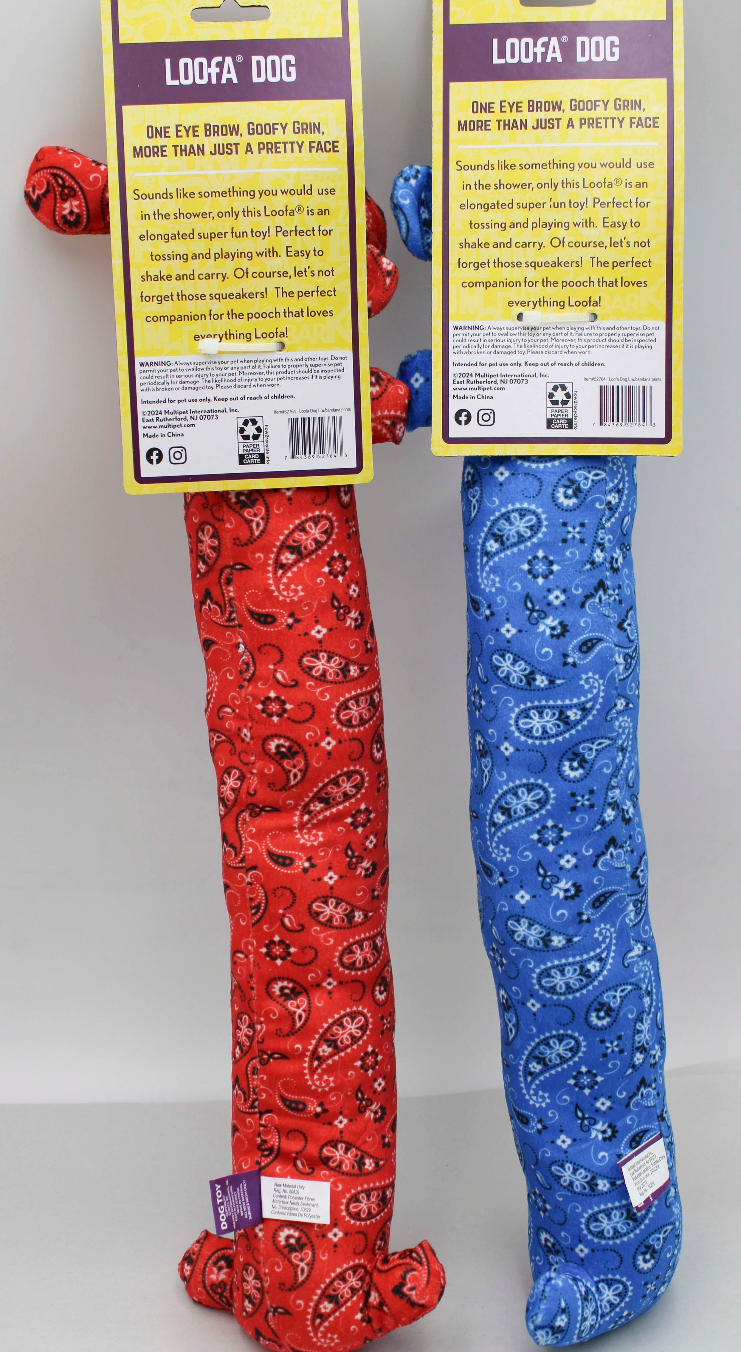 MULTIPET LOOFA W/BANDANA (RED, BLUE) DOG TOY  18"